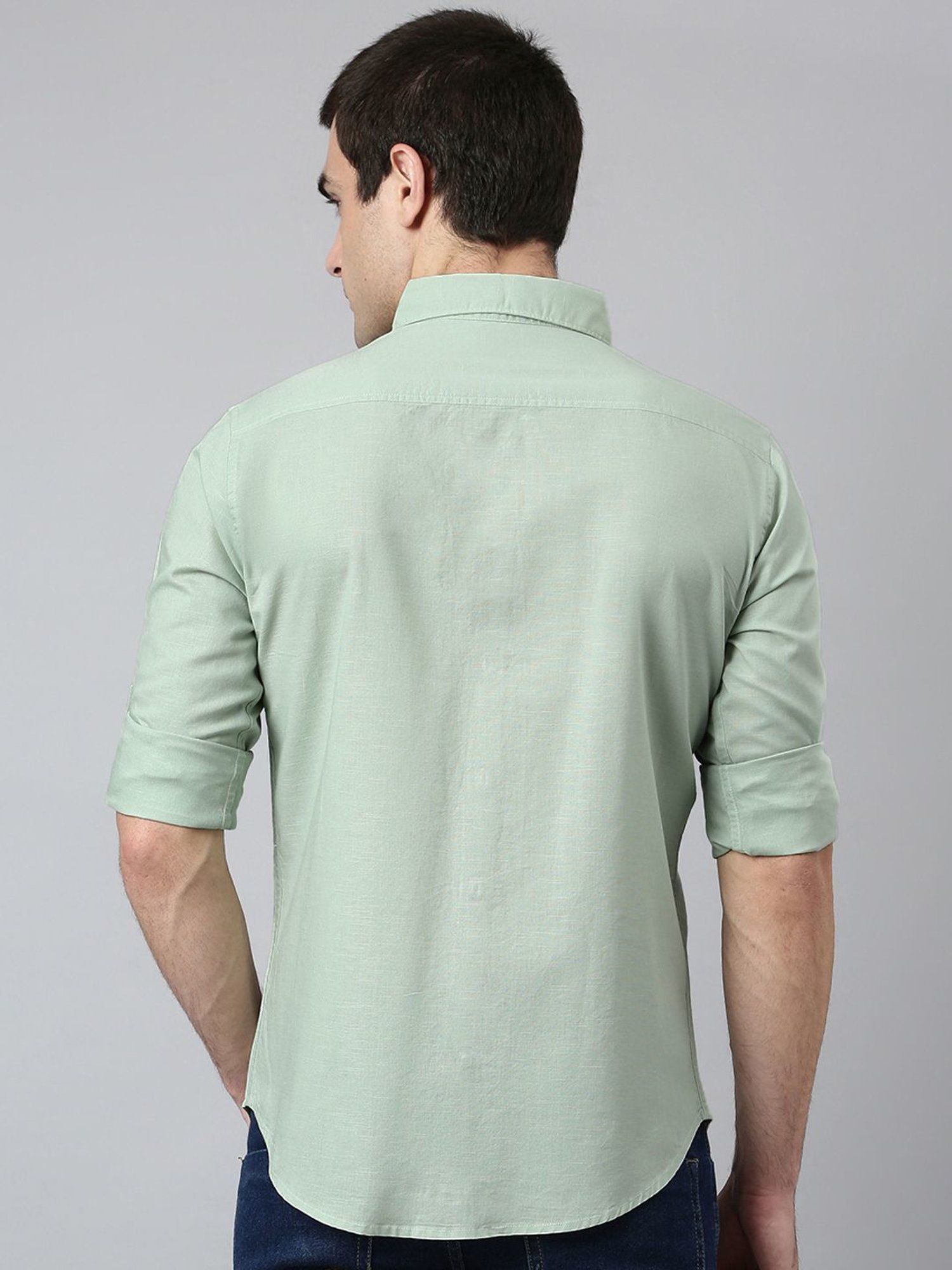 Dennis Lingo Green Cotton Slim Fit Shirt