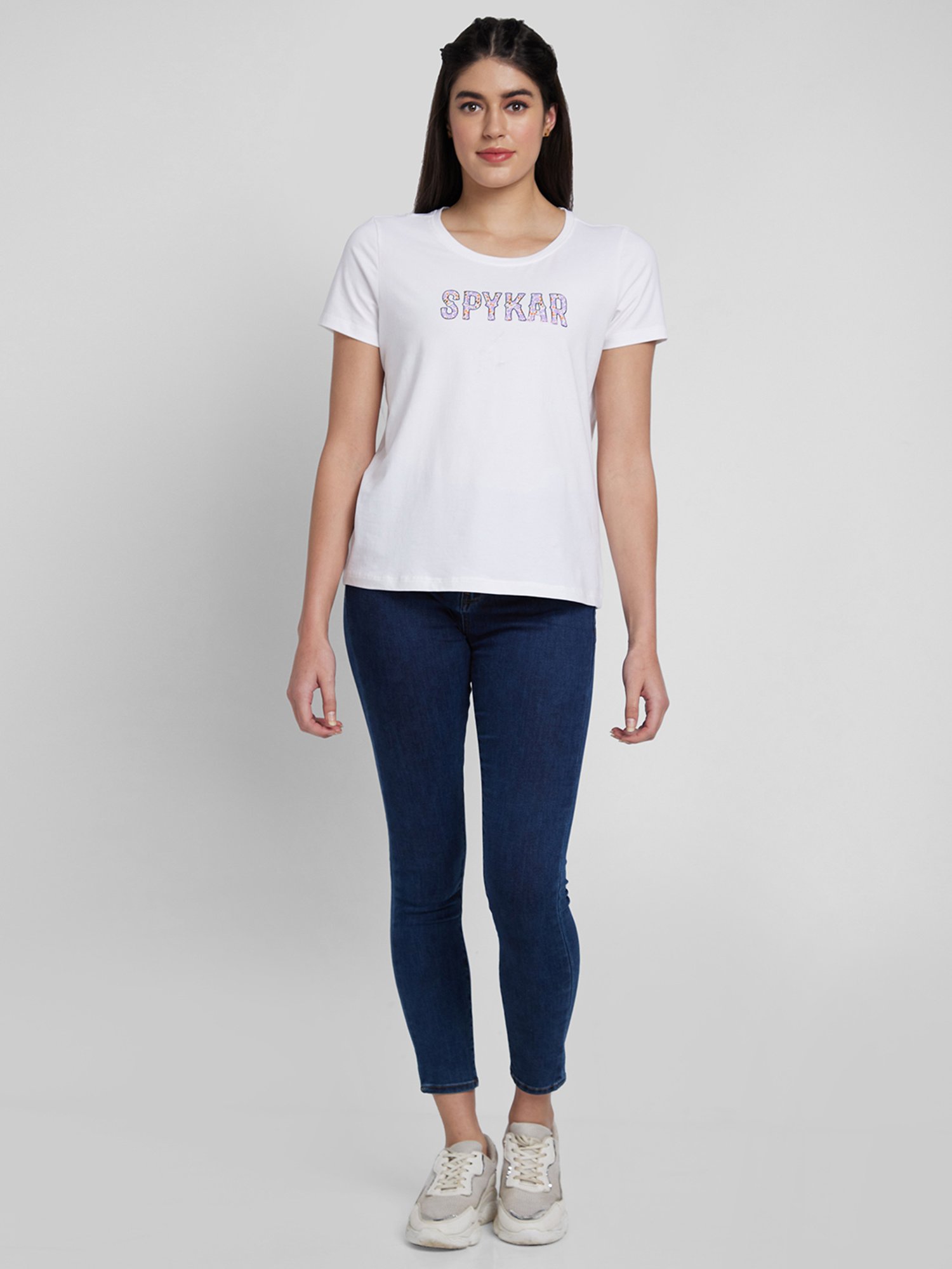 Spykar White Printed T-Shirt