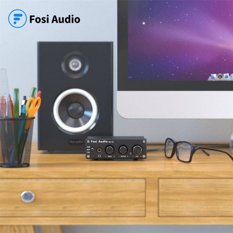 Fosi Audio Q4 - Mini Stereo Gaming DAC & Headphone Amplifier Audio Converter Adapter for Home/Desktop Powered/Active Speakers