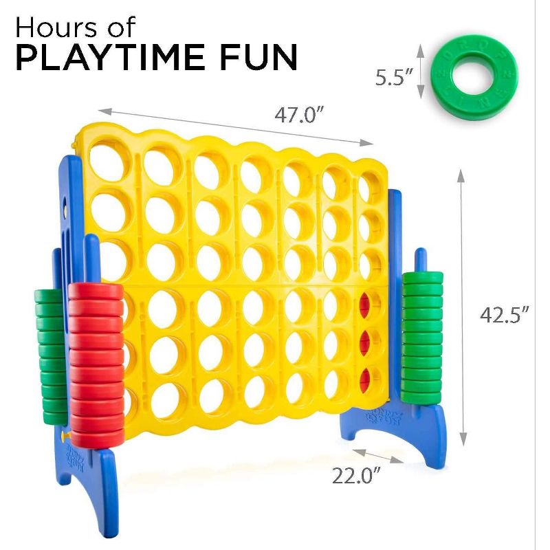 Sunny & Fun Giant 4 in A Row Color Connect - Life Size Indoor & Outdoor Floor Game - Jumbo Rings & Quick-Release Slider - for Yard Lawn or Backyard (4ft wide)