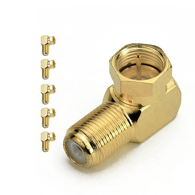FType Right Angle Adapter Gold Plated 90 Female to Male Connector 5 Pack Part CONNF81GRA5