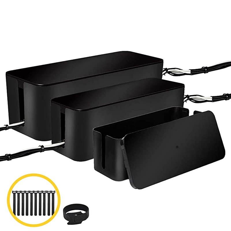 of Three Cable Management Boxes Organizer Large Storage Wires Keeper Holder for Desk TV Computer USB Hub System to Cover and Hide amp Power Strips amp Cords Black