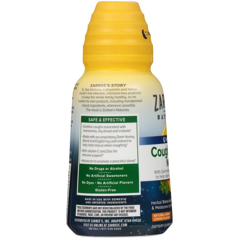 Zarbee's Naturals Nighttime Cough Syrup + Mucus Reducer - Dark Honey & Lemon - 8 fl oz
