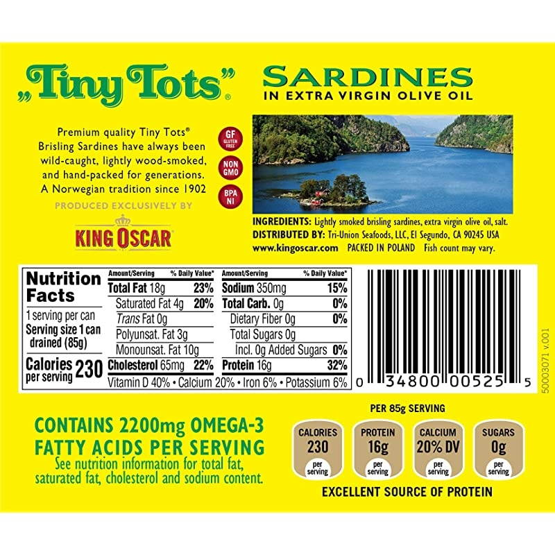 Wild Caught Brisling Sardines Tiny Tots Extra Virgin Olive Oil 375 Ounce Pack of 12