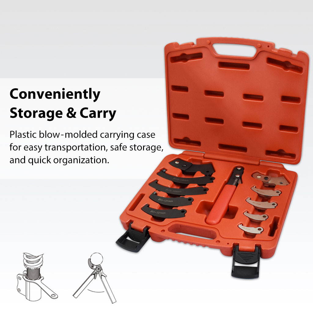 FIRSTINFO Adjustable Universal Pin & Hook Wrench Spanner 11 Piece Shock Absorber Tool Kit with Carrying Case For Suspension Collar, Normal Industrial Use