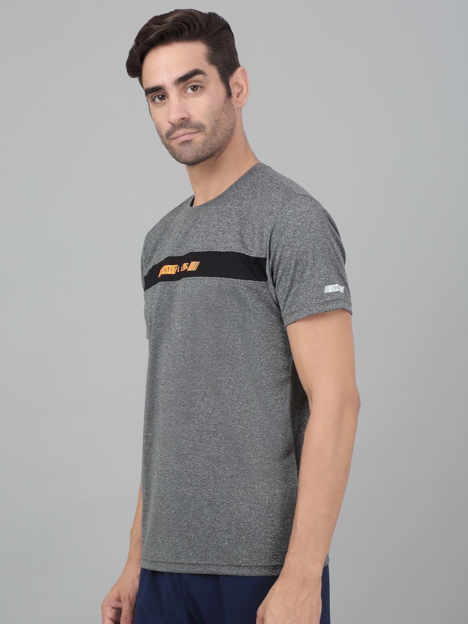 Cantabil Grey Regular Fit Colour Block Sports T-Shirt