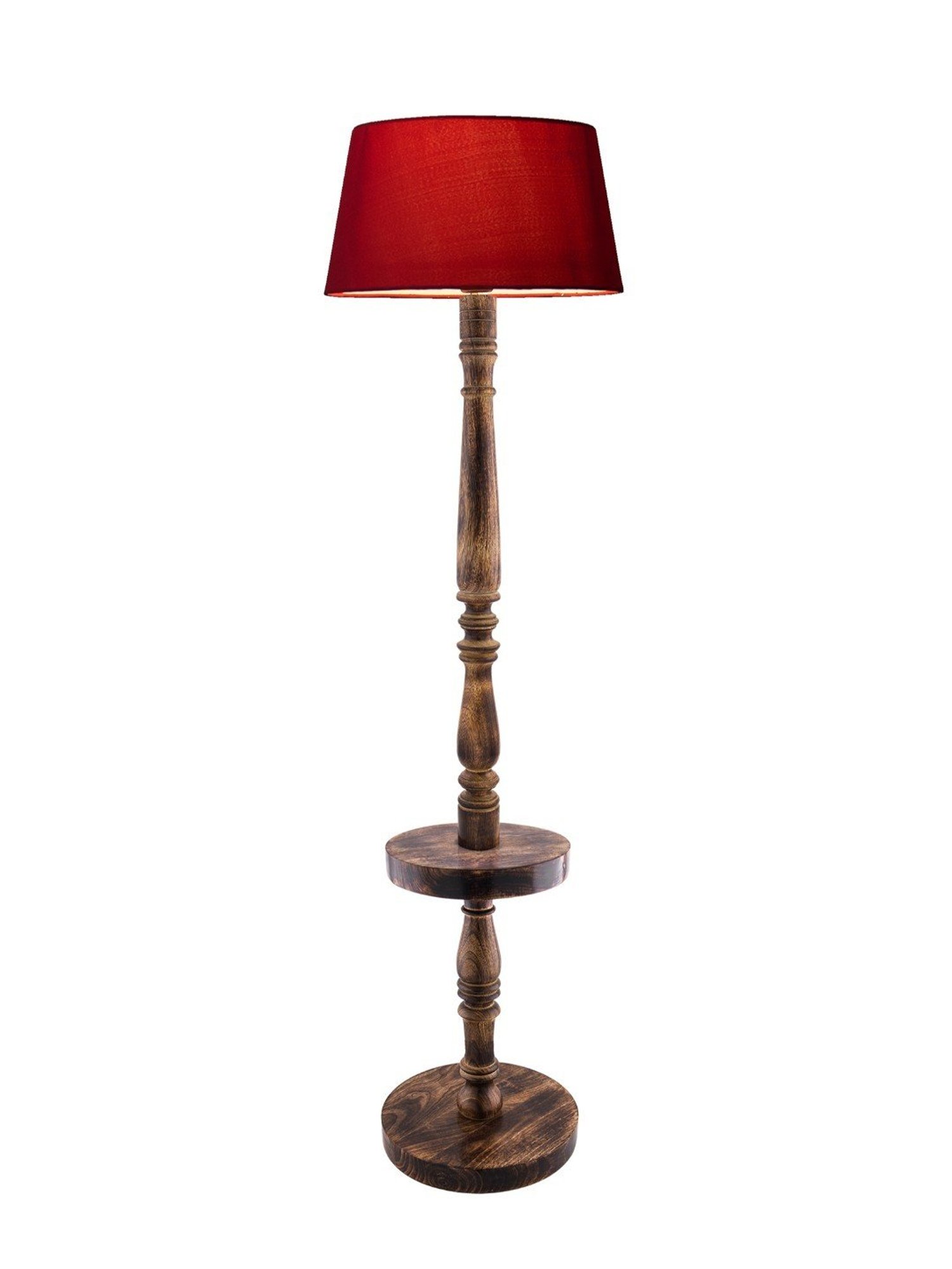 Homesake Classic Round Red & Brown Walnut Wooden Floor Lamp with Shade - Set of 1