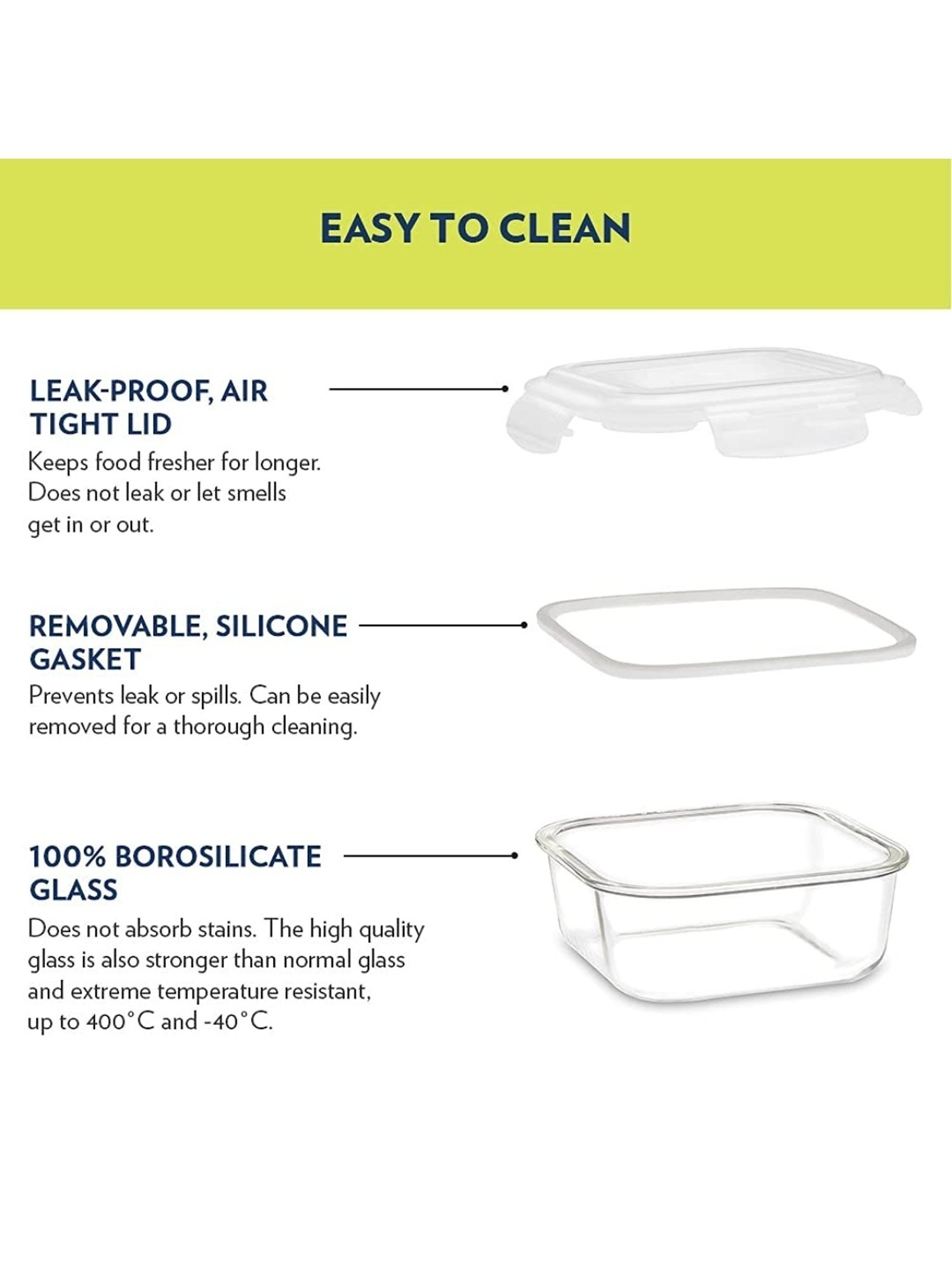 Borosil transparent Glass Containers (720 ml)