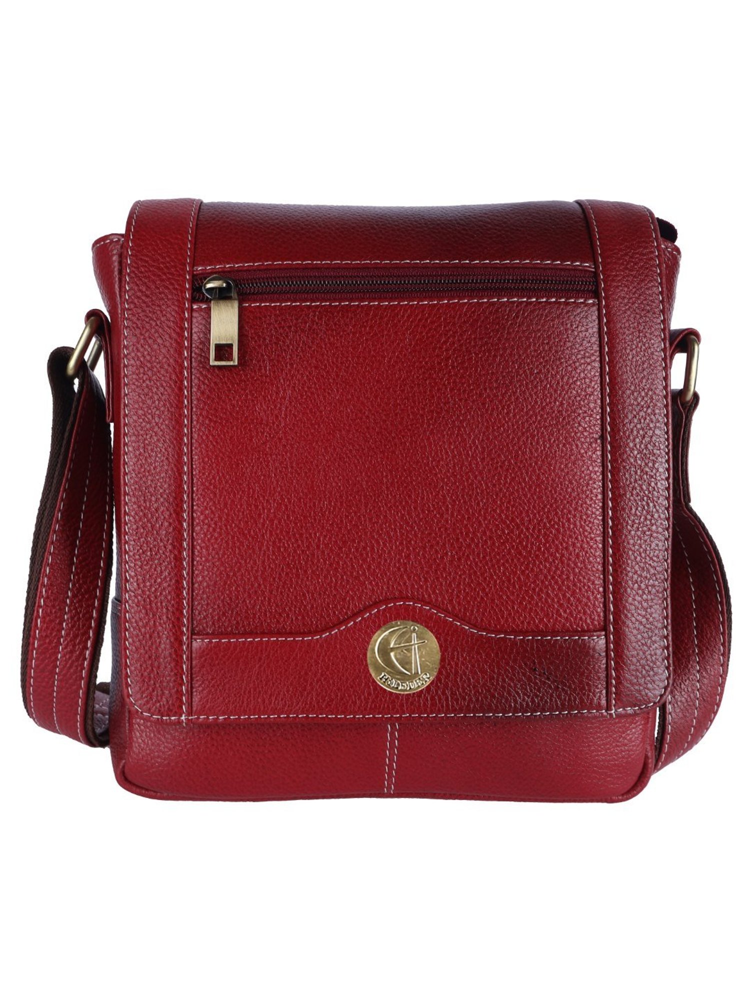 HiLEDER Pure Genuine Leather Messenger Shoulder Sling Cross Body Office Bag for Men and Women,Maroon
