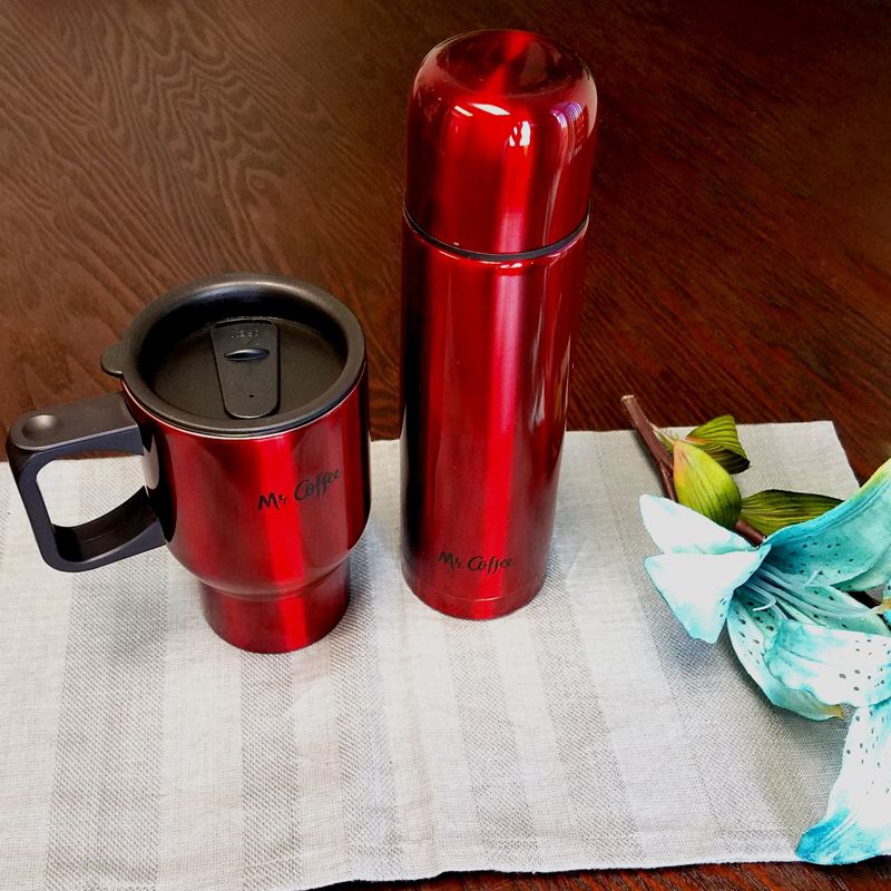 Mr Coffee Javelin 2-Piece Double Wall Thermos and Travel Mug Gift Set in Red