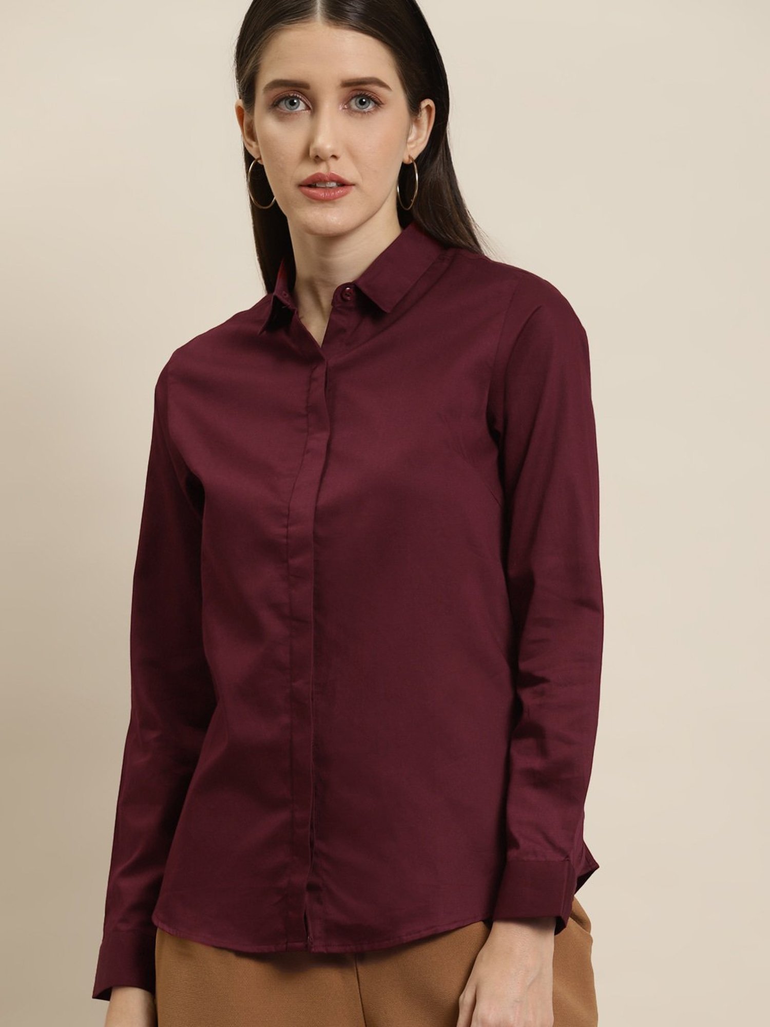 Hancock Maroon Cotton Slim Fit Shirt