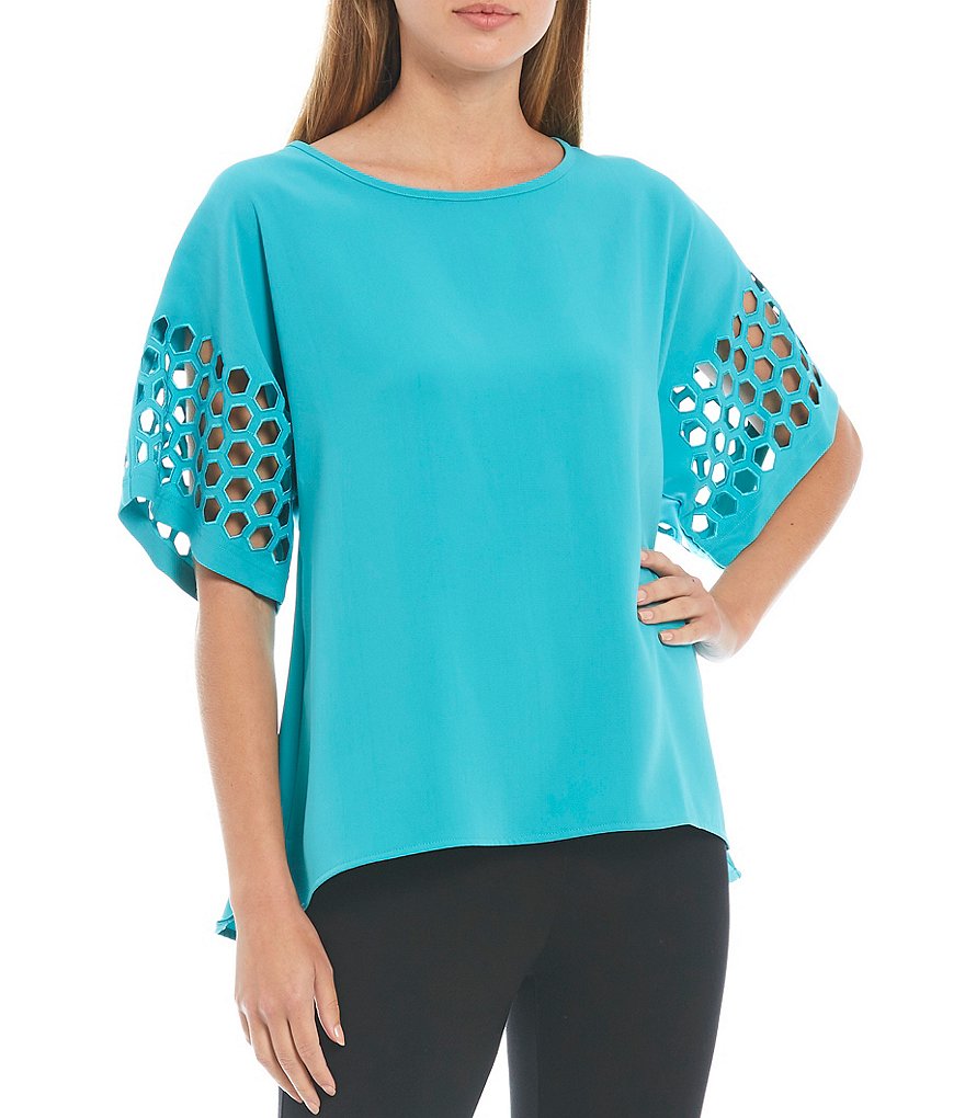 Ali Miles Laser Cut Dolman Sleeve Top