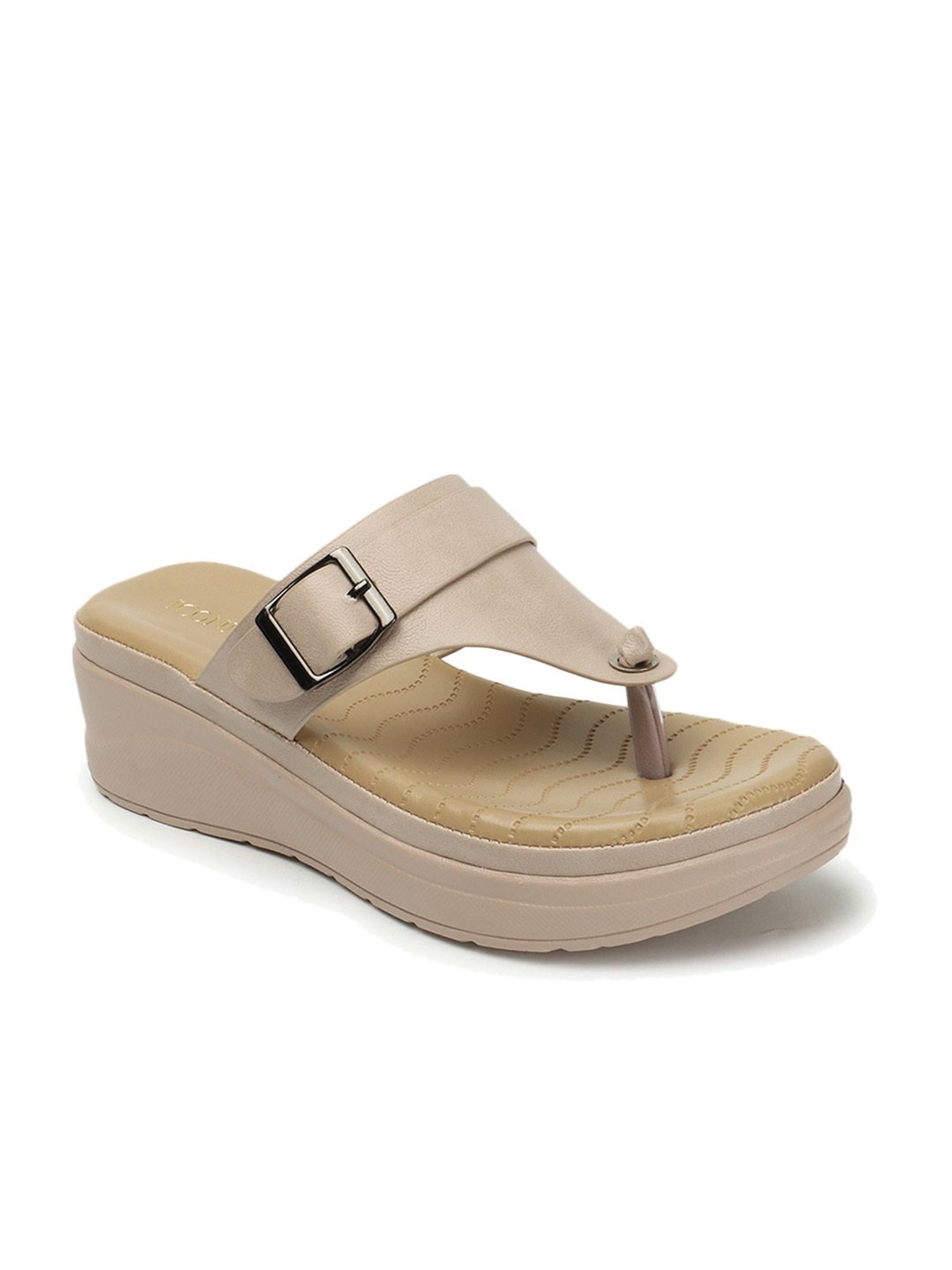 Iconics Women's Beige Thong Wedges