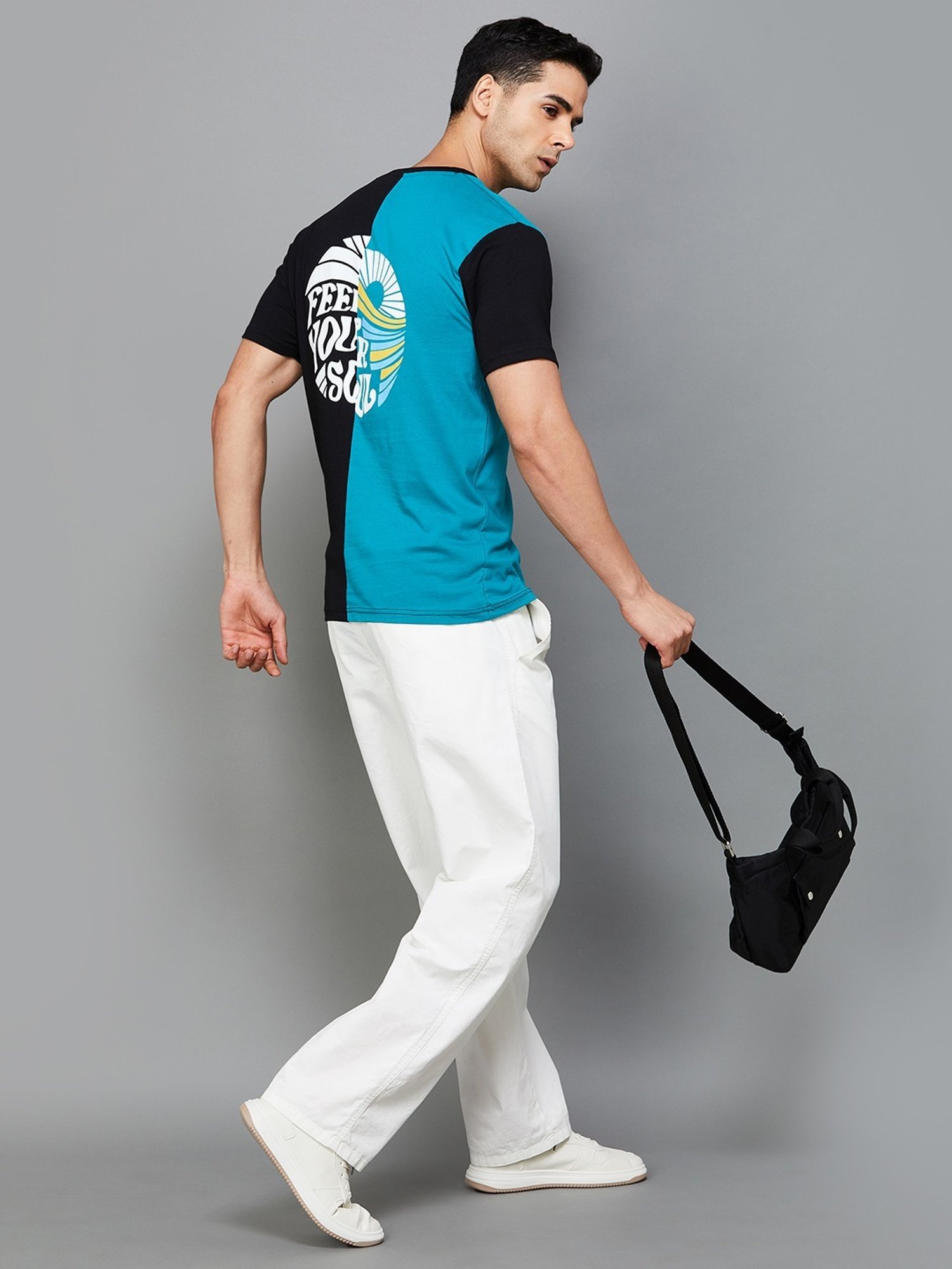 BOSSINI Teal Cotton Regular Fit Colour Block T-Shirt