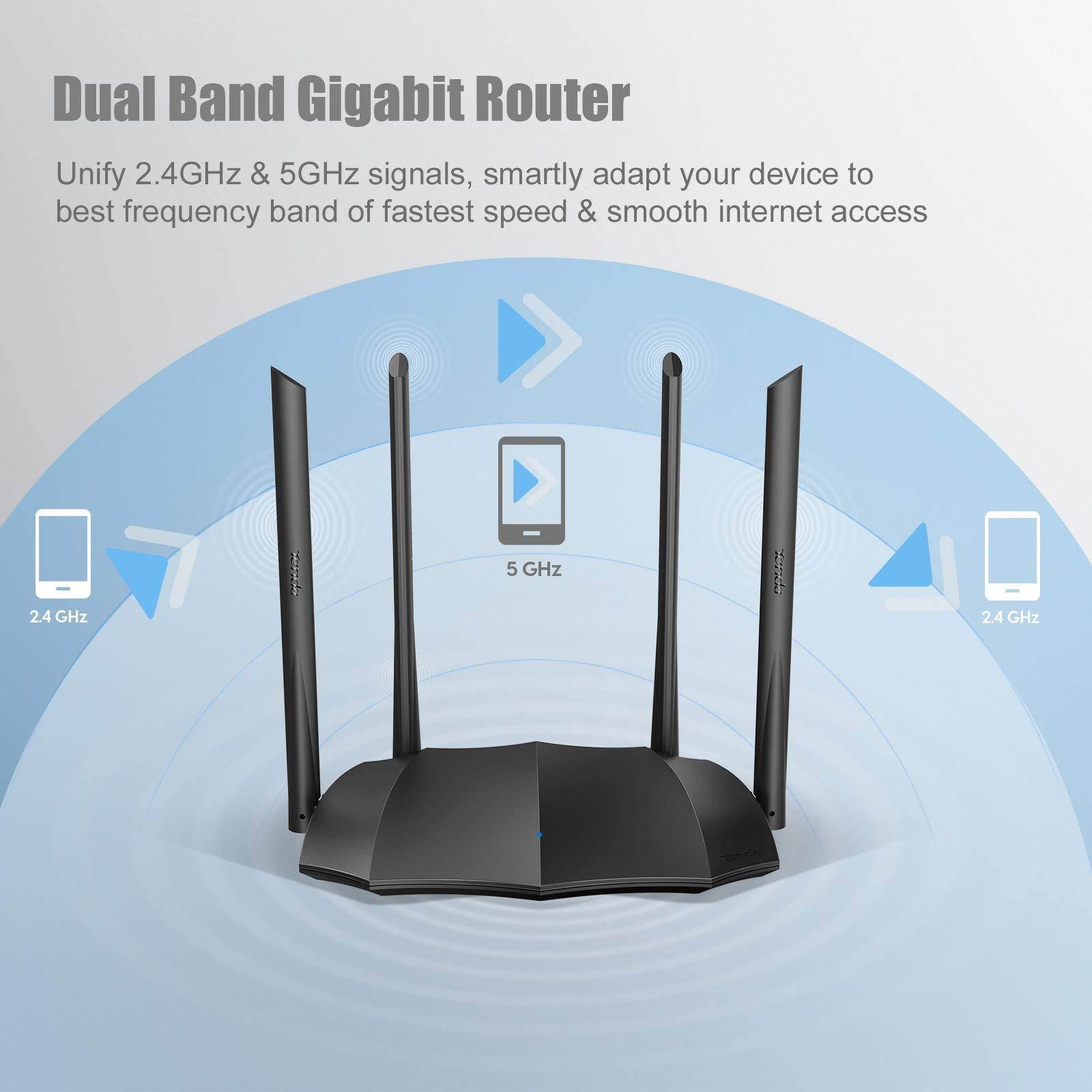 Tenda AC1200 Dual Band Gigabit Smart WiFi Router, 5Ghz High Speed Wireless Internet Router, MU-MIMO, Beamforming, Long Range Coverage by 4x6dBi Antenna, IPv6, Guest WiFi, AP Mode - 2020 New Upgraded