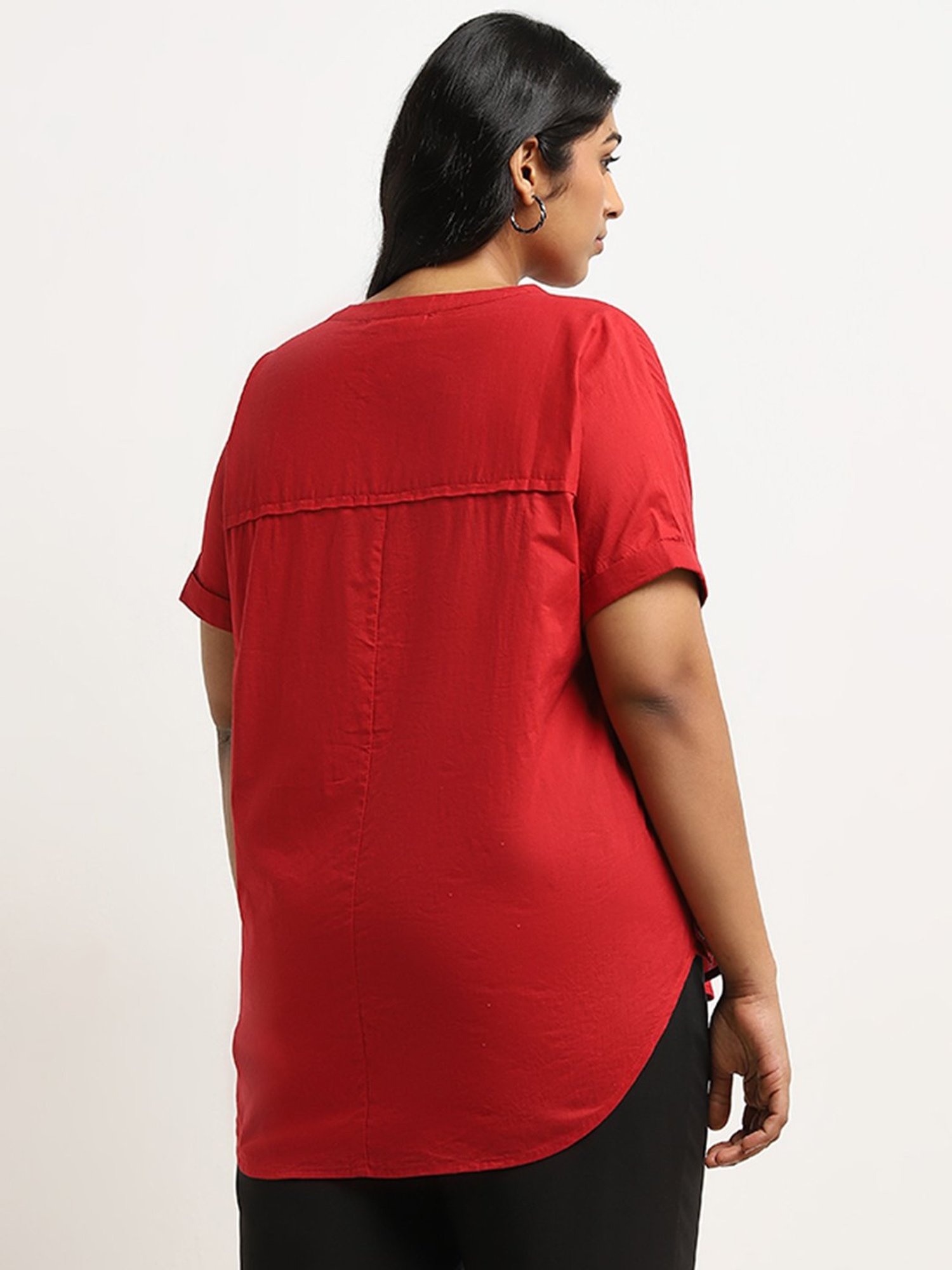 Gia by Westside Red Solid Cotton Top