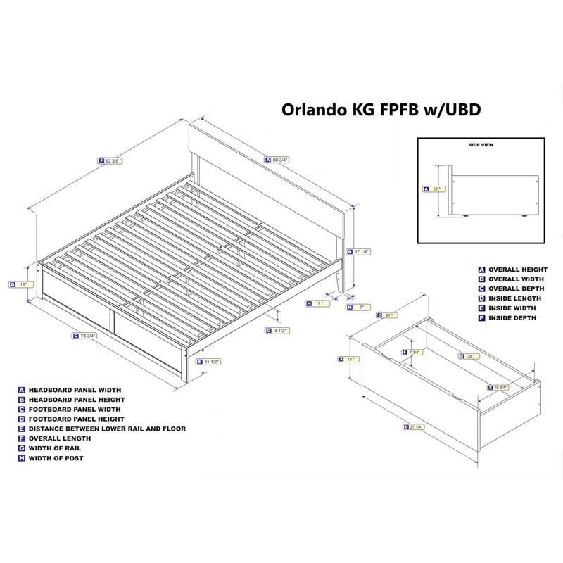 Orlando King Flat Panel Foot Board w/ 2 Urban Bed Drawers Espresso - Atlantic Furniture