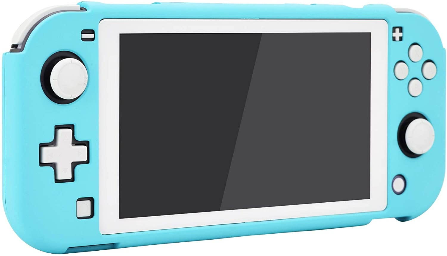 eXtremeRate PlayVital Customized Protective Grip Case for Nintendo Switch Lite, Heaven Blue Hard Cover Protector for Nintendo Switch Lite - 1 x White Border Tempered Glass Screen Protector Included