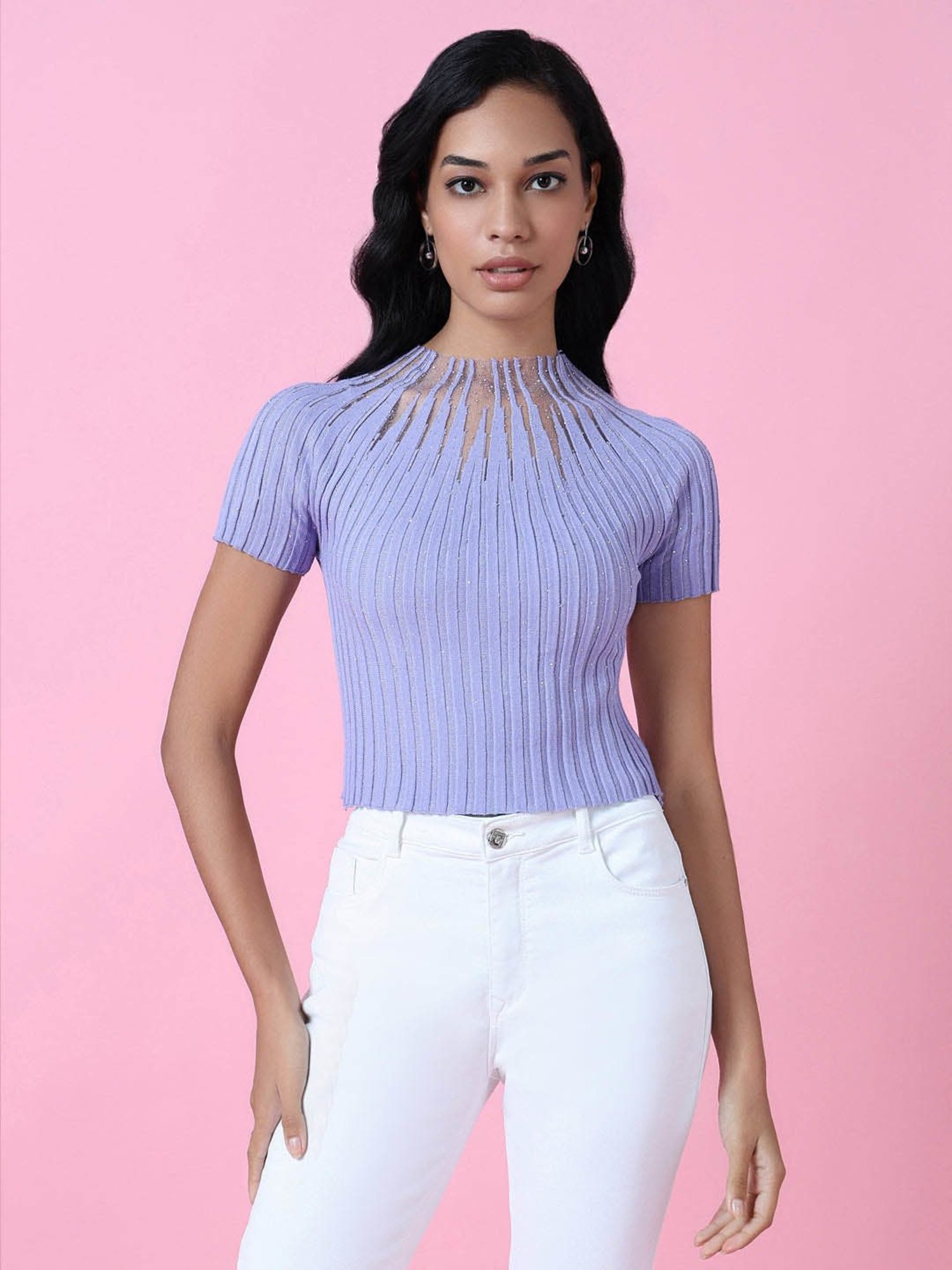 SHOWOFF Lavender Embellished Top