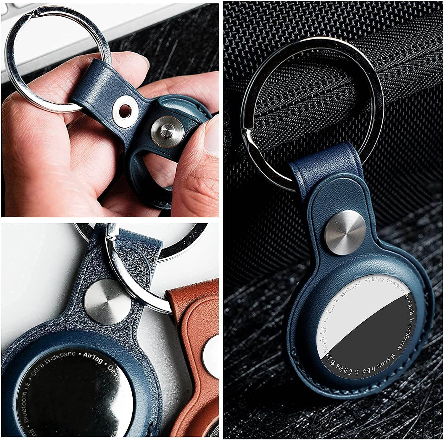 WINSINN Genuine Leather Case for AirTag Finder, Anti-Scratch Protective Skin Cover with Keychain, Compatible with AirTags 2021 (Black)