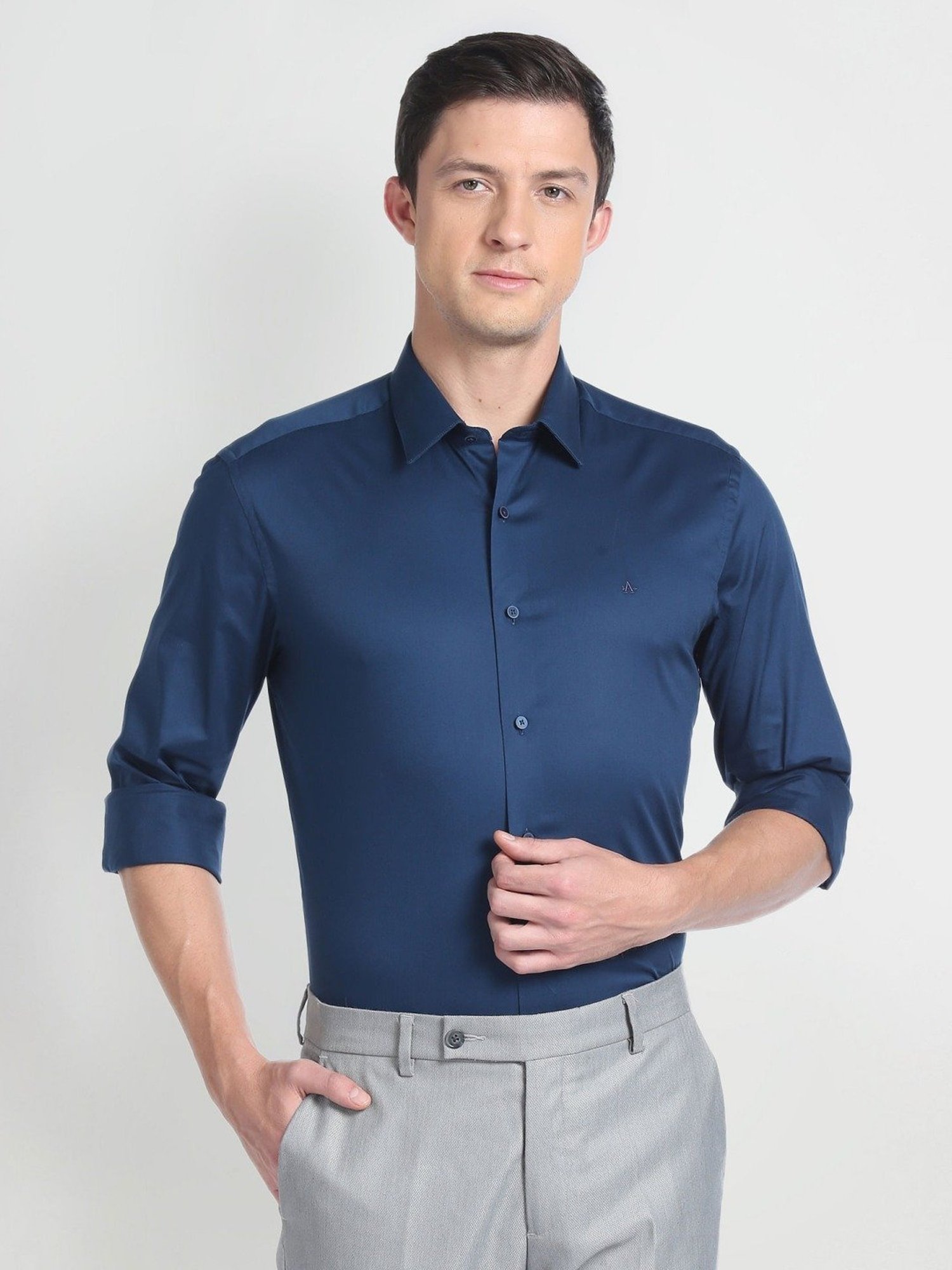 Arrow New York Blue Cotton Slim Fit Shirt