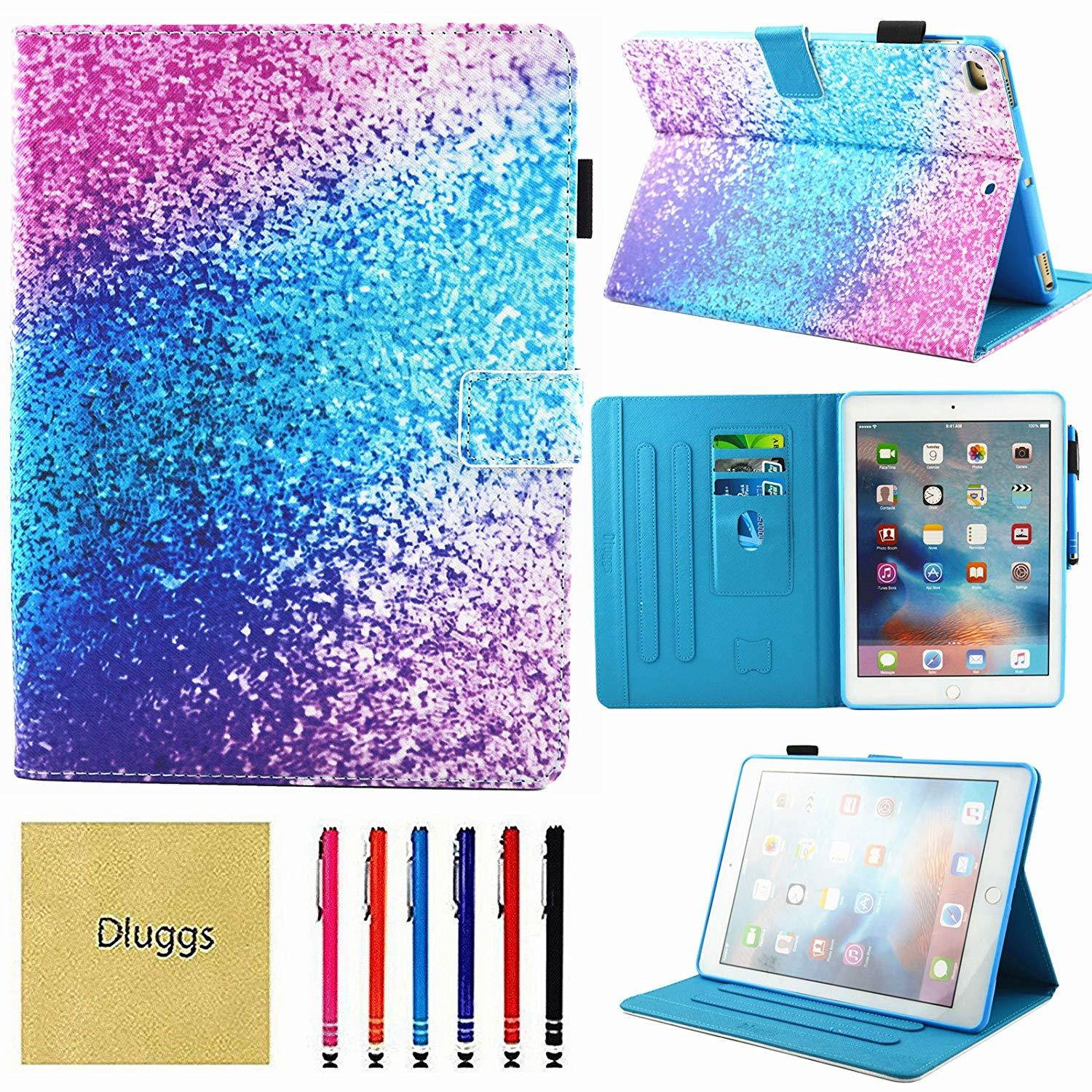 iPad Air 2 Case, New iPad 2017 Case, iPad 9.7 2018 Case, Dluggs PU Leather Folio Smart Case Cover with Auto Sleep/Wake Function for Apple iPad 9.7 2017/2018 Model/iPad Air 1 2, Colorful Sand