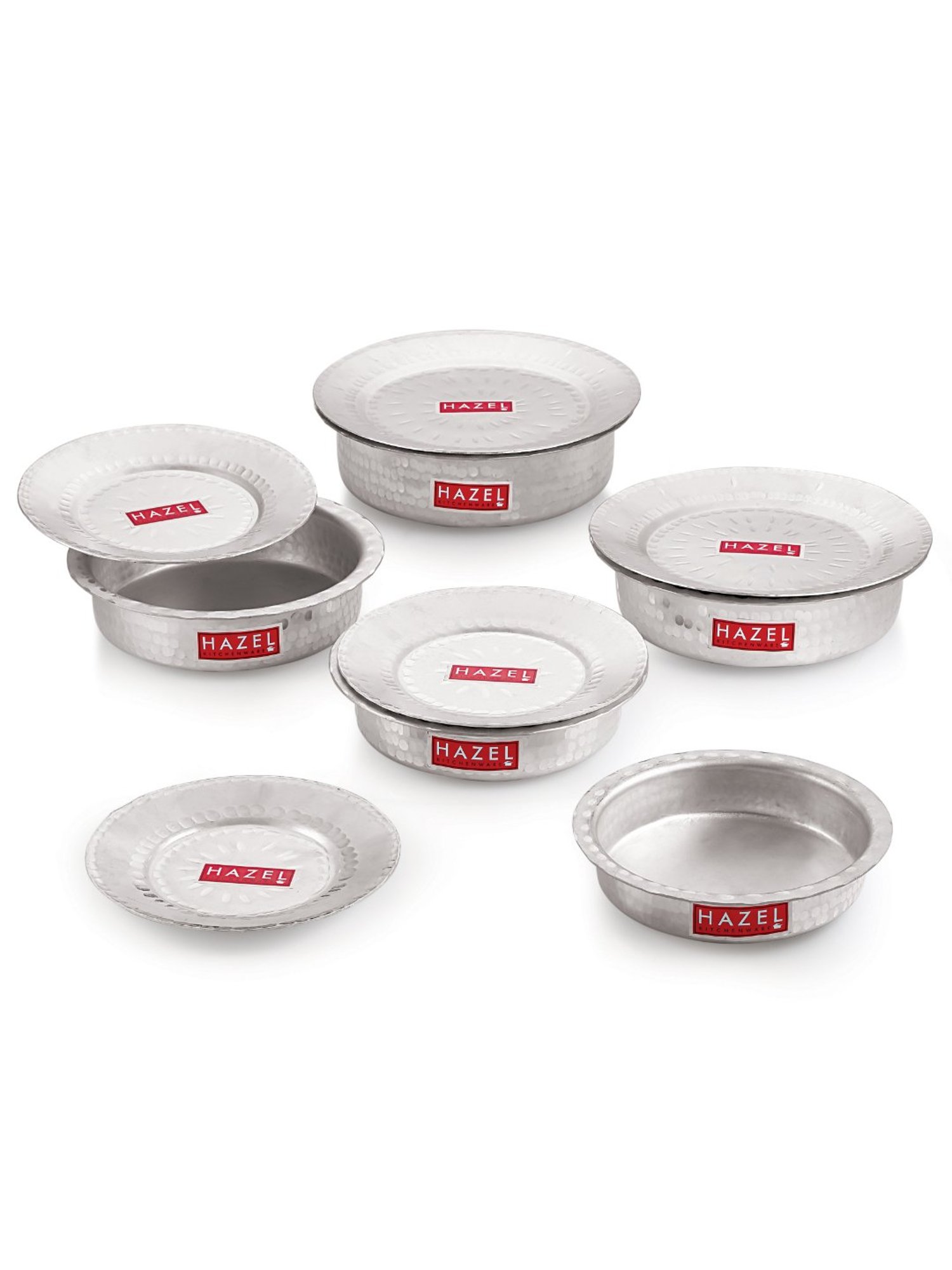 HAZEL Silver Aluminium Patila With Lid - Set of 5