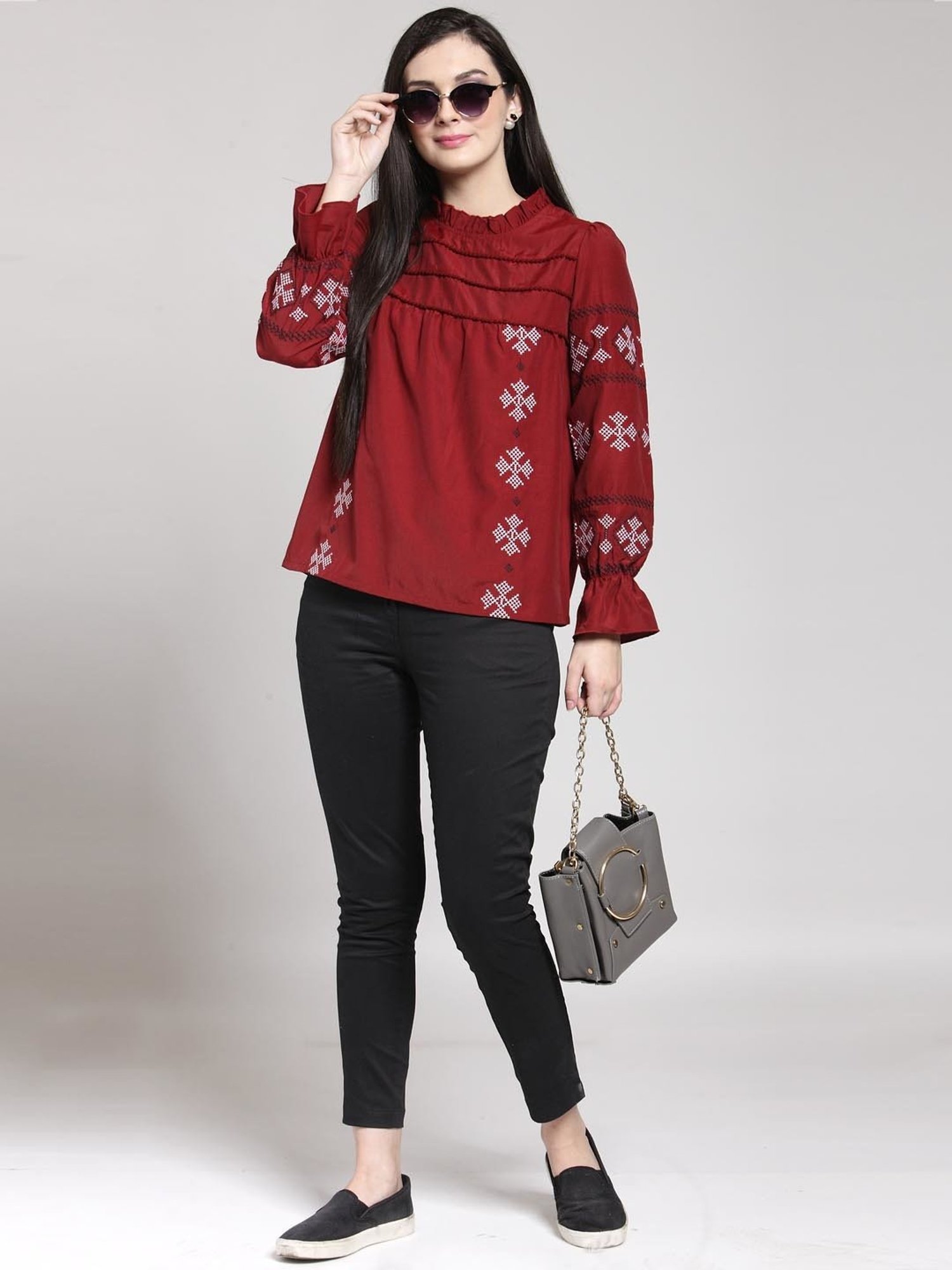 Melon by PlusS Red Embroidered Top