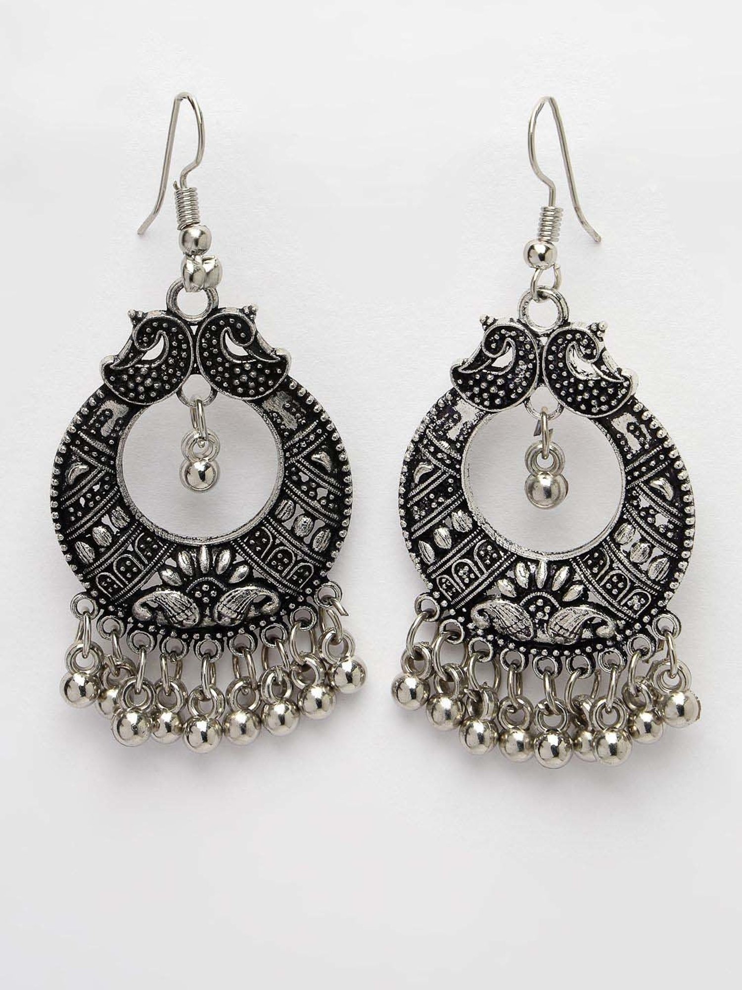 NVR Silver-Plated German Silver Oxidized Chand Bali Earrings for Women