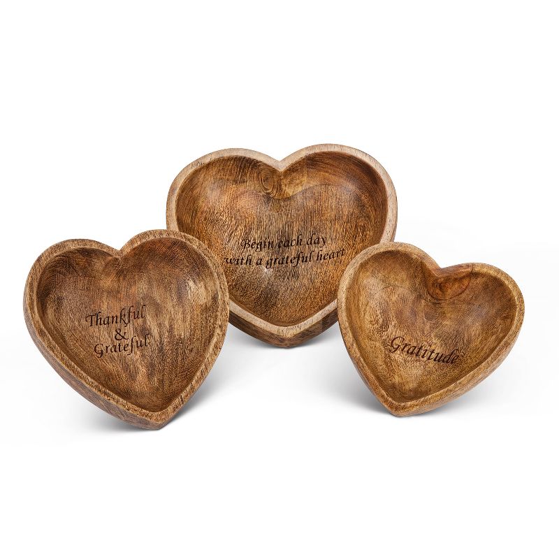 GG Collection Mango Serveware Medium Wooden Heart Bowls (Set of 3)