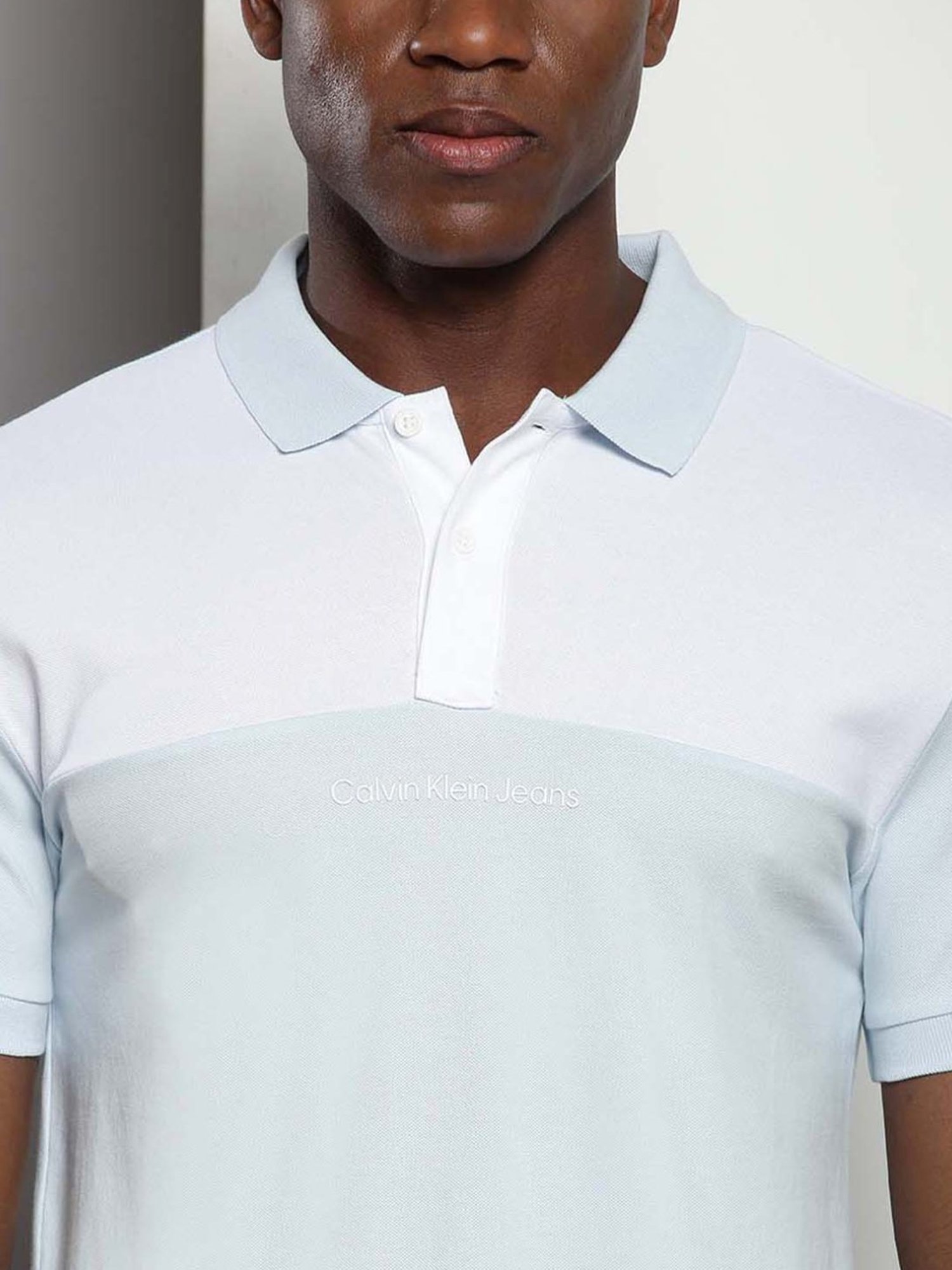 Calvin Klein Keepsake Blue Cotton Slim Fit Colour Block Polo T-Shirt