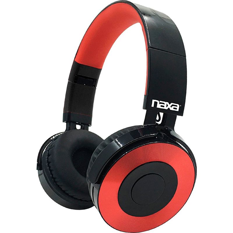 Naxa Metro Bluetooth Headphones - Stereo - Black/Red - Mini-phone - Wired/Wireless - Bluetooth - 33 ft - 32 Ohm - 20 Hz 20 kHz - Over-the-head