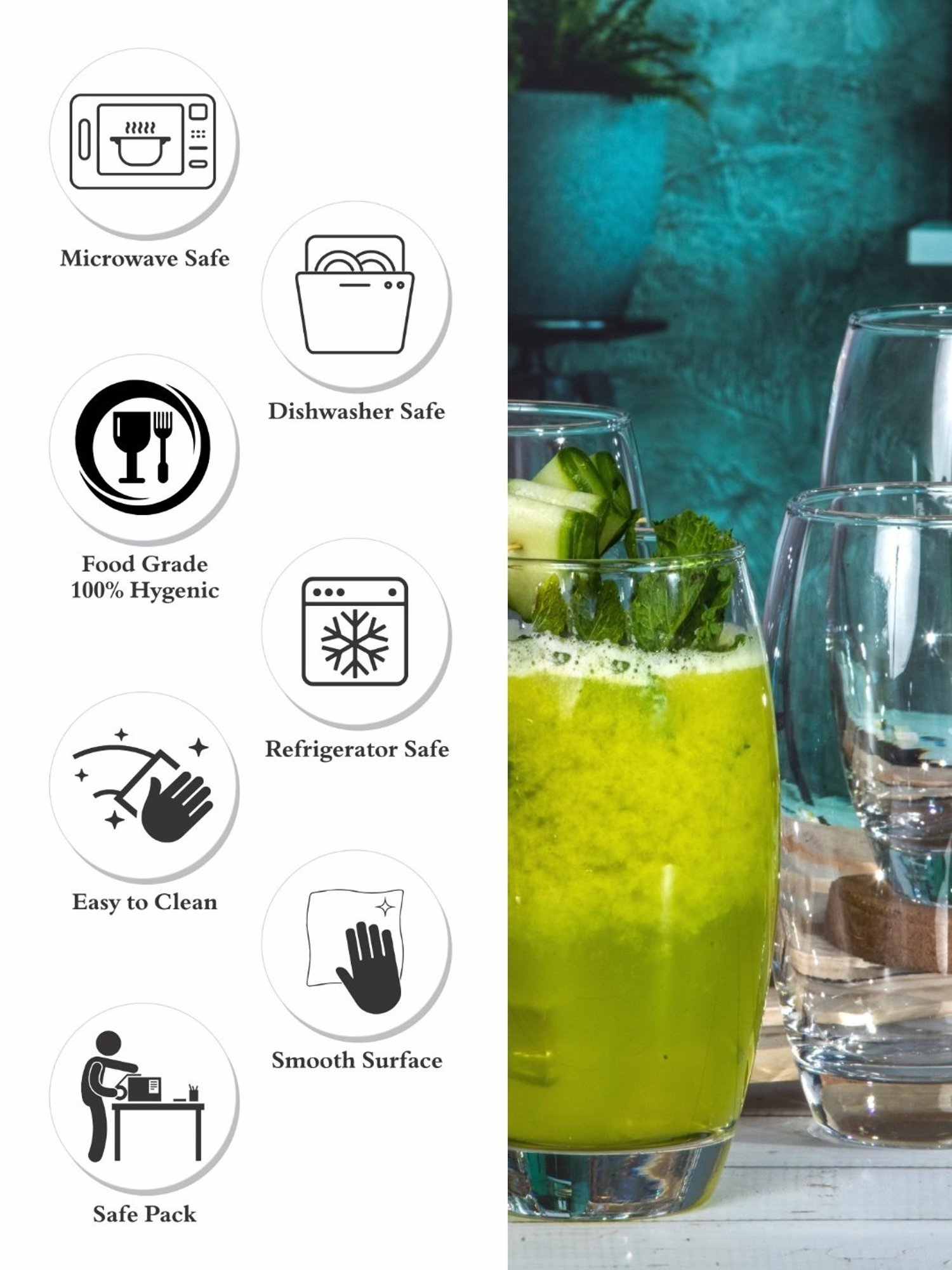 ROXX Transparent Glass Tumbler - Set of 6 (500ml)