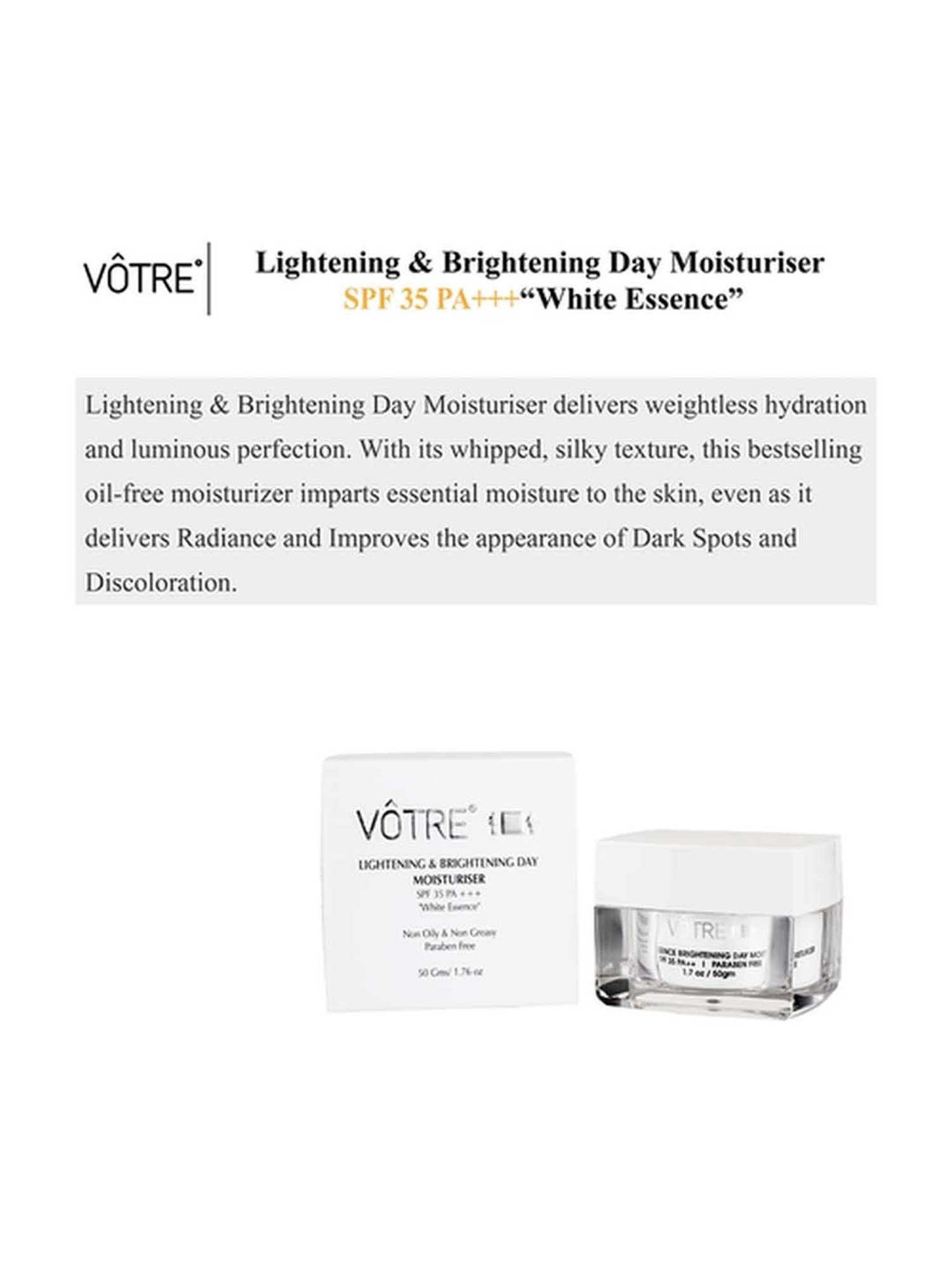 Votre Lightening & Brightening Day Moisturiser SPF 35 PA++ White Essence - 50 gm