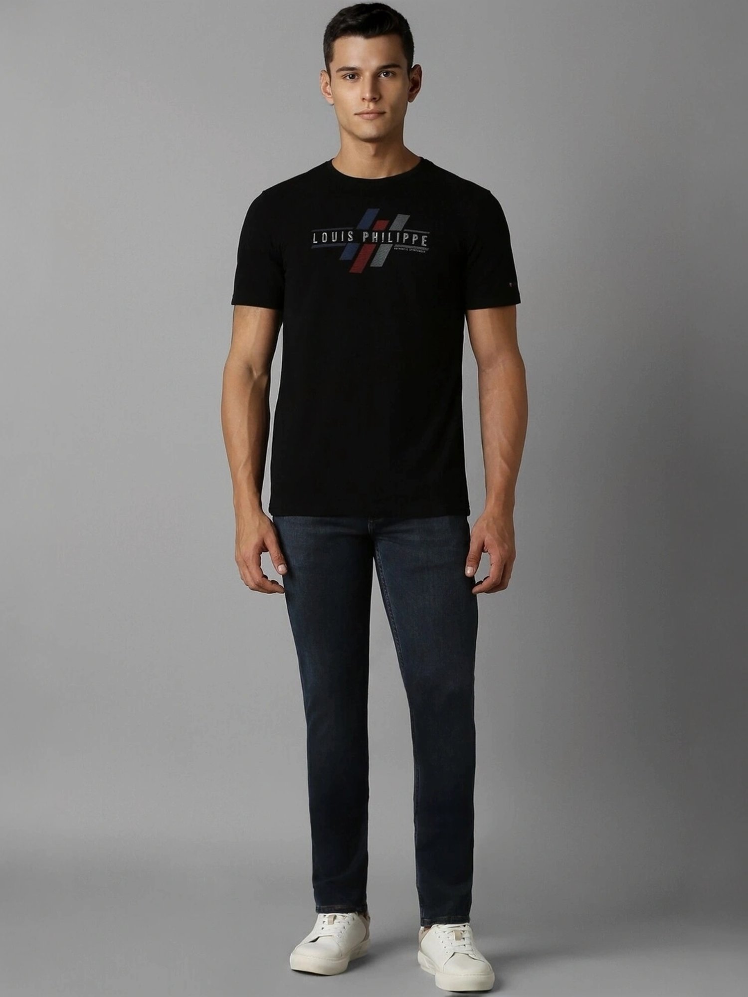 Louis Philippe Black Cotton Slim Fit Printed T-Shirt