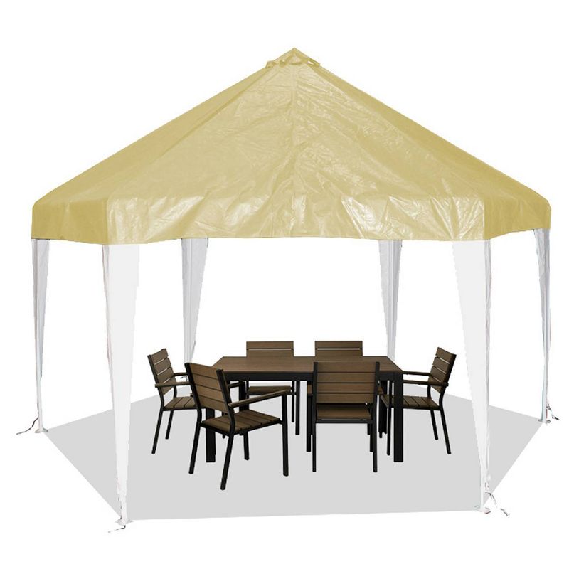 13' x 13' Hexagon Canopy with Cover Tan/White - King Canopy