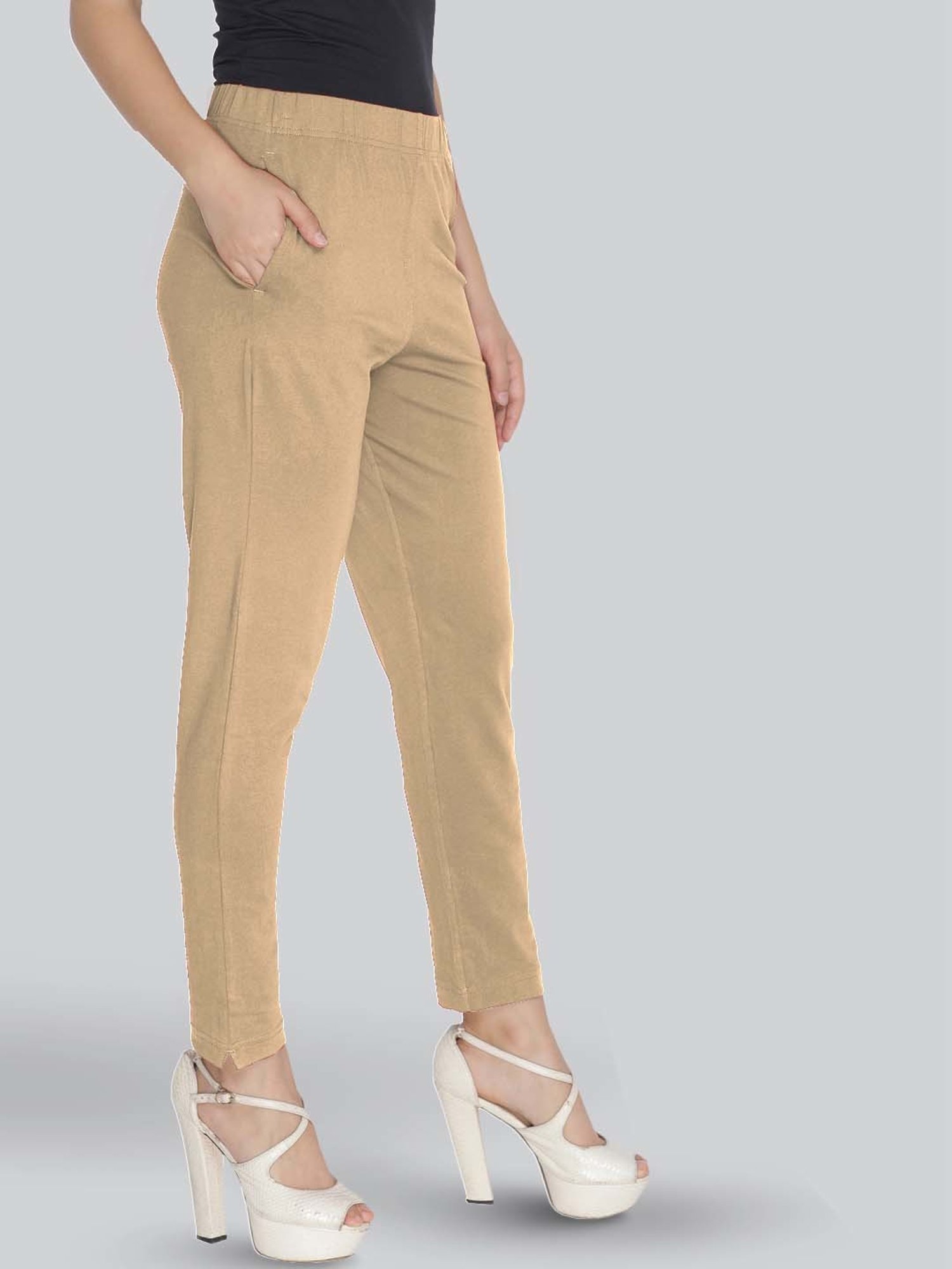 Lyra Beige Cotton Ankle Length Leggings