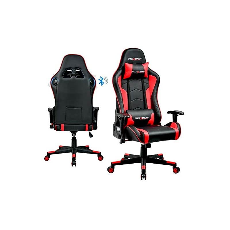 Gaming Chair with Speakers Bluetooth Music Video Game Chair Audio Ergonomic Design Heavy Duty Office Computer Desk Chair Gt890M,Blue (red)