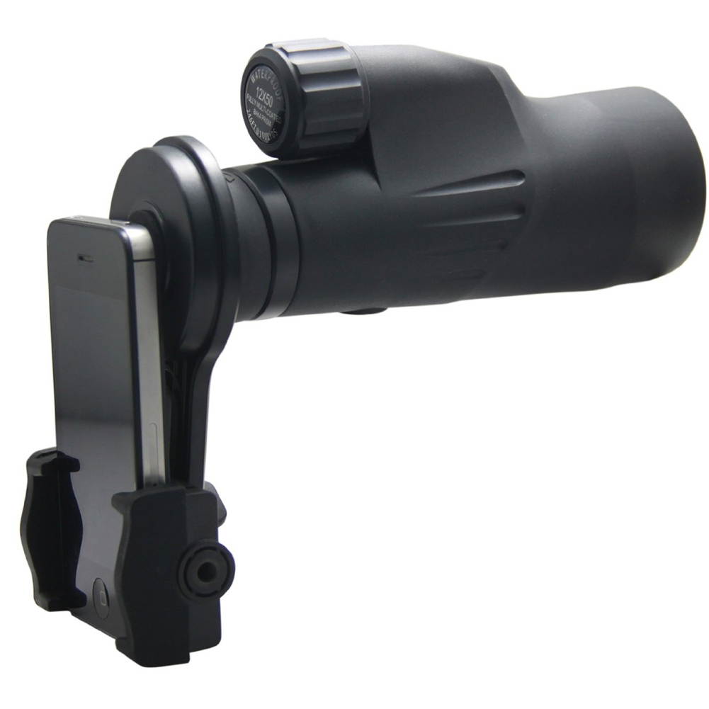 Ueasy Waterproof 12x50 High Powered Monocular Waterproof with Mobile Phone Universal Connector - Fogproof and Dustproof Monocular - Hands Free Design Comes with Stainless Steel Tripod for Steady Viewi