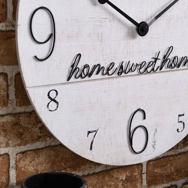 15.5" "Home Sweet Home" Wall Clock Whitewashed Wood - FirsTime
