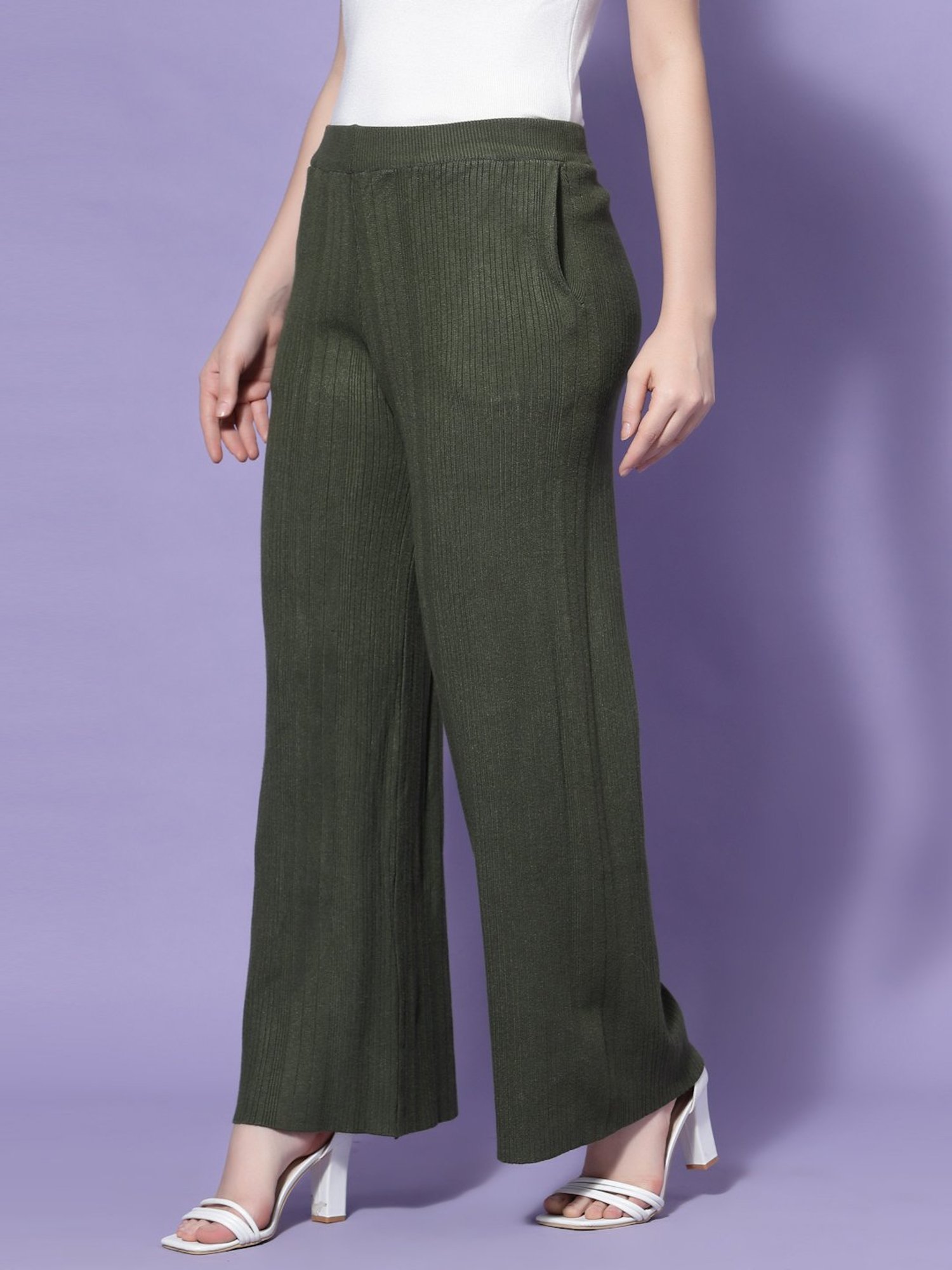 Mafadeny Green Self Pattern Palazzos