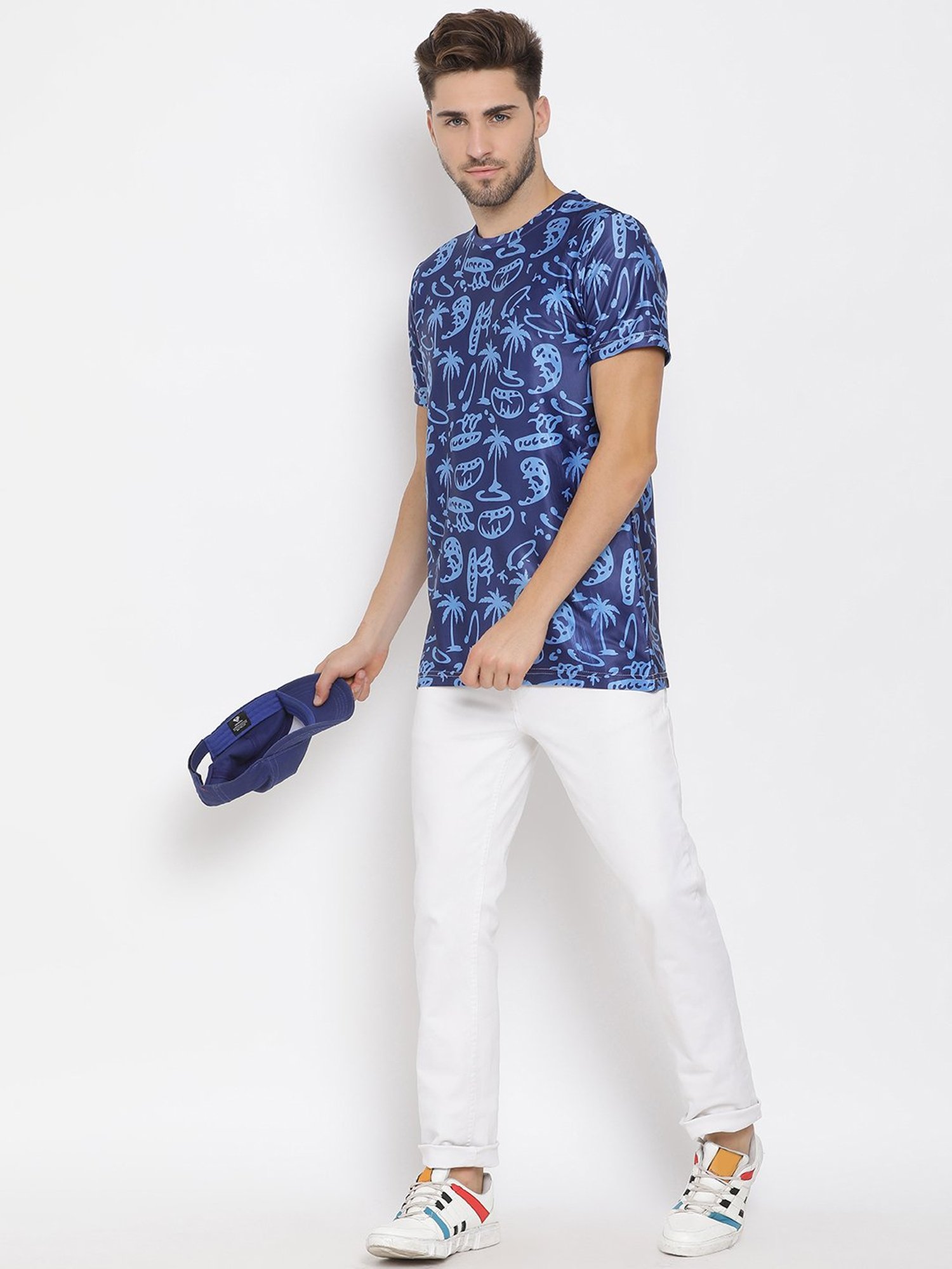 Hangup Plus Blue Regular Fit Printed Crew T-Shirt