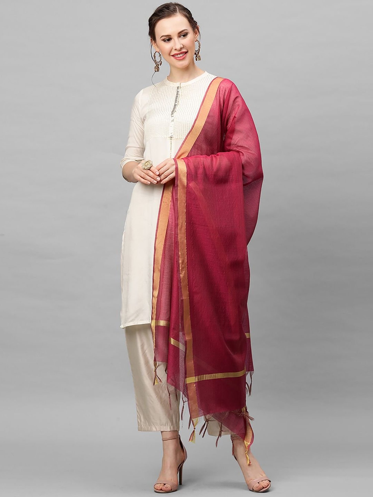 Indo Era Pink Plain Dupatta