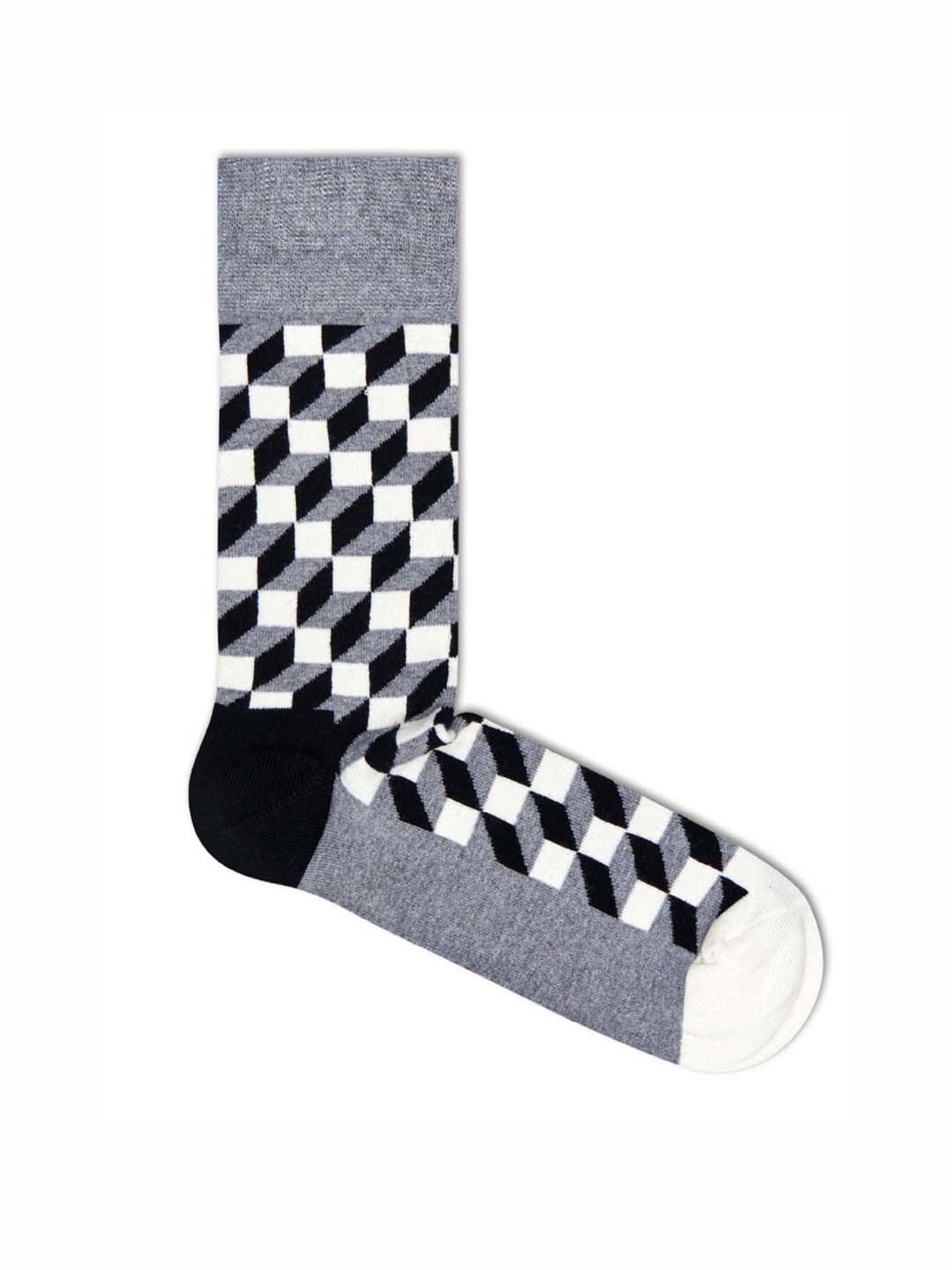 Happy Socks Filled Optic Grey Cotton Printed Socks (36-40)