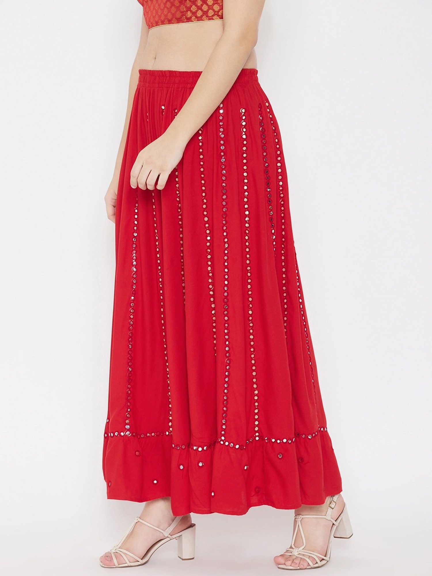 Castle Red Mirror Work Palazzos