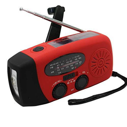 Upgraded Version  IS088+ 1000mAh Solar Hand Crank Radio AMFMNOAAWB Weather Emergency Radio Dynamo LED Flashlight Power Bank for iPhoneAndroid Smart Phone Red
