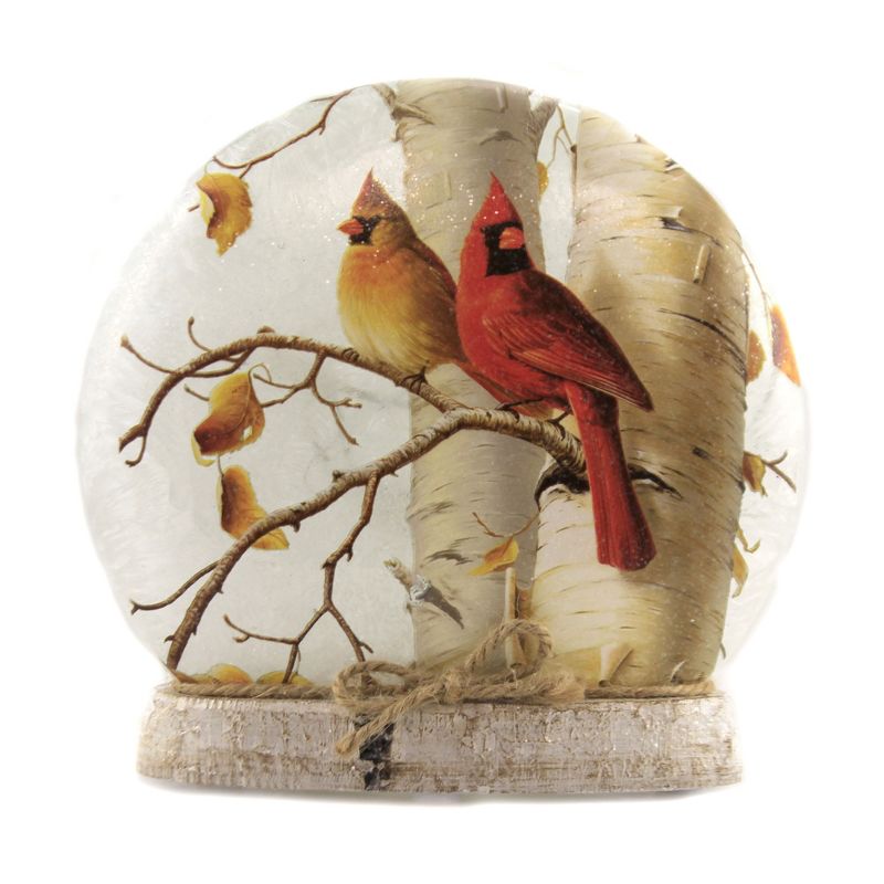 Stony Creek 7.0" Fall Cardinals Lit Round Orb Autumn  Birds Resin Base  -  Novelty Sculpture Lights