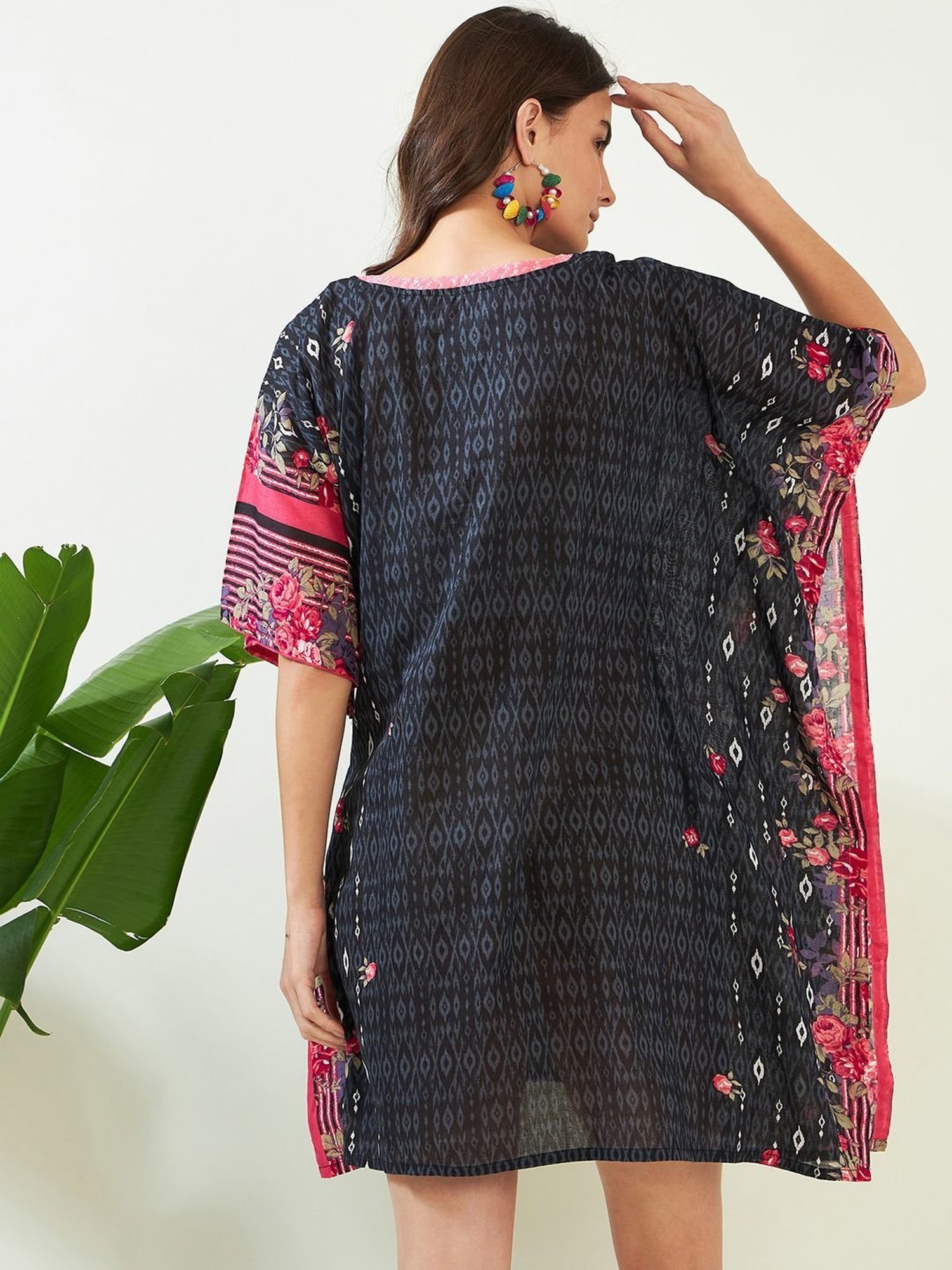 The Kaftan Company Black Cotton Printed Beachwear Kaftan