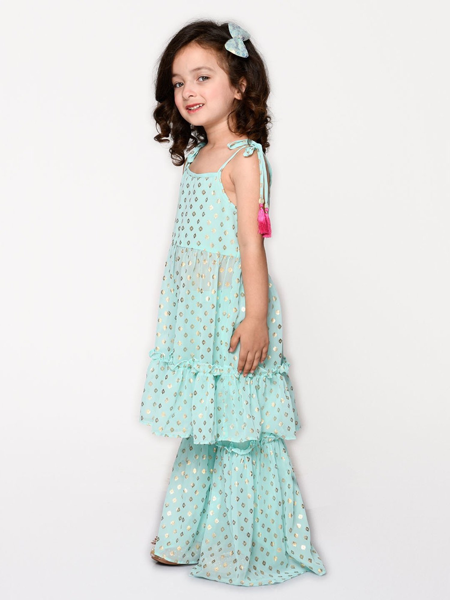 Saka Designs Kids Blue Foil Print 1 Kurta + 1 Sharara