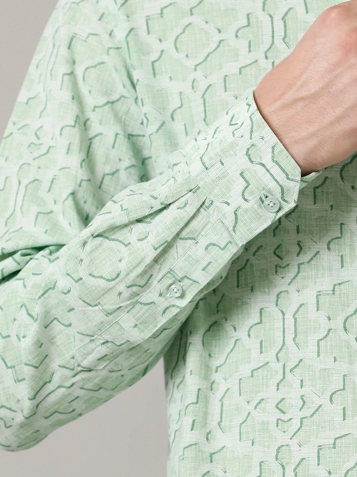 Cavallo By Linen Club Green Linen Contemporary Fit Printed Shirt